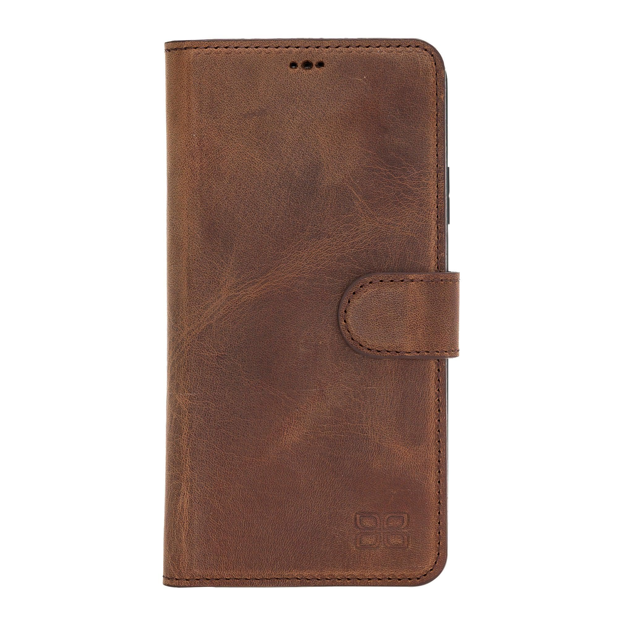 Apple iPhone 11 Series Detachable Leather Wallet Case in black, showcasing its sleek design and card slots.