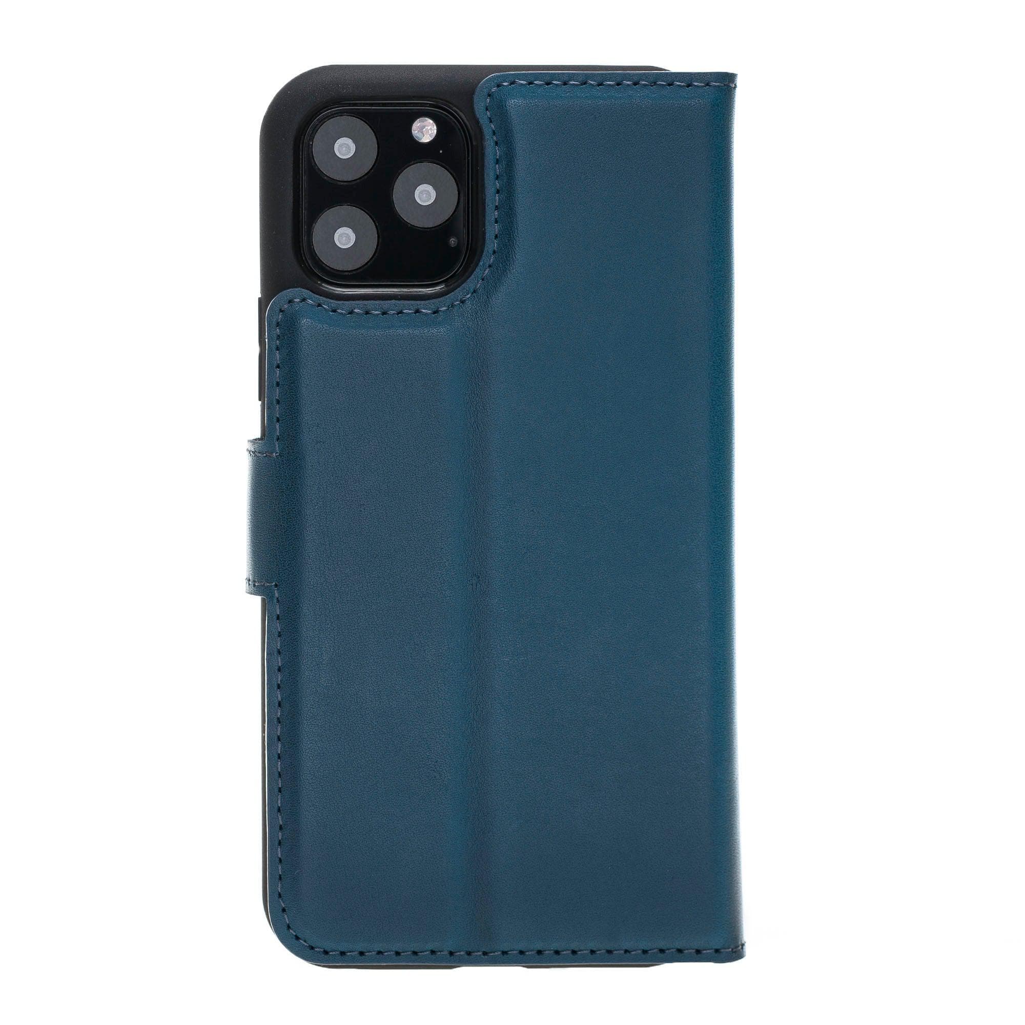 Apple iPhone 11 Series Detachable Leather Wallet Case in black, showcasing its sleek design and card slots.