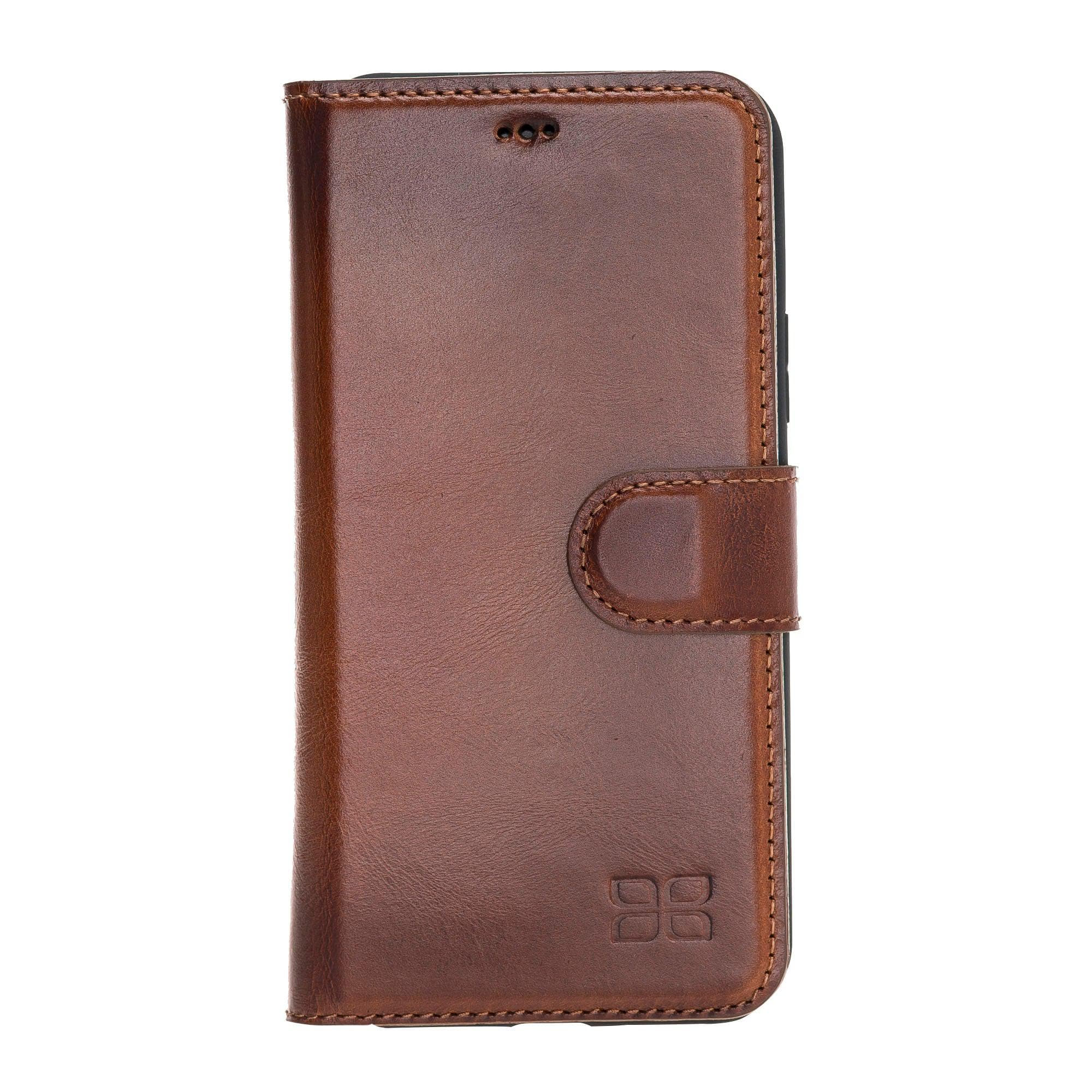 Apple iPhone 11 Series Detachable Leather Wallet Case in black, showcasing its sleek design and card slots.