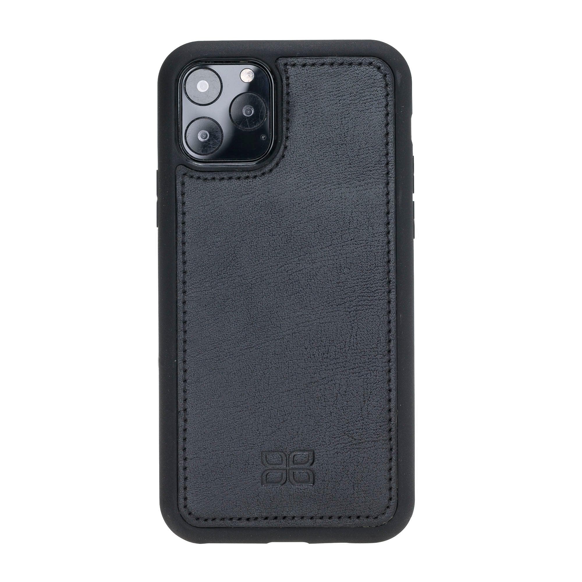 Apple iPhone 11 Series Detachable Leather Wallet Case in black, showcasing its sleek design and card slots.