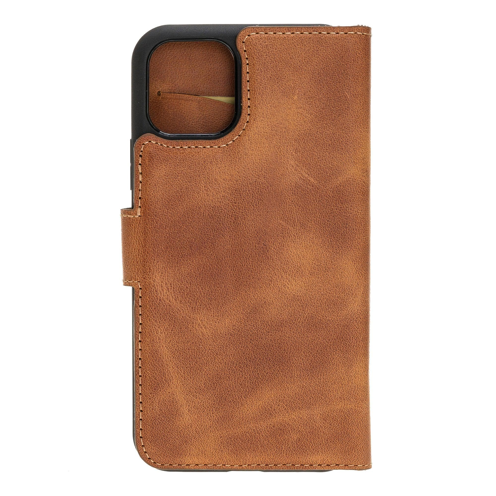 Apple iPhone 11 Series Detachable Leather Wallet Case in black, showcasing its sleek design and card slots.