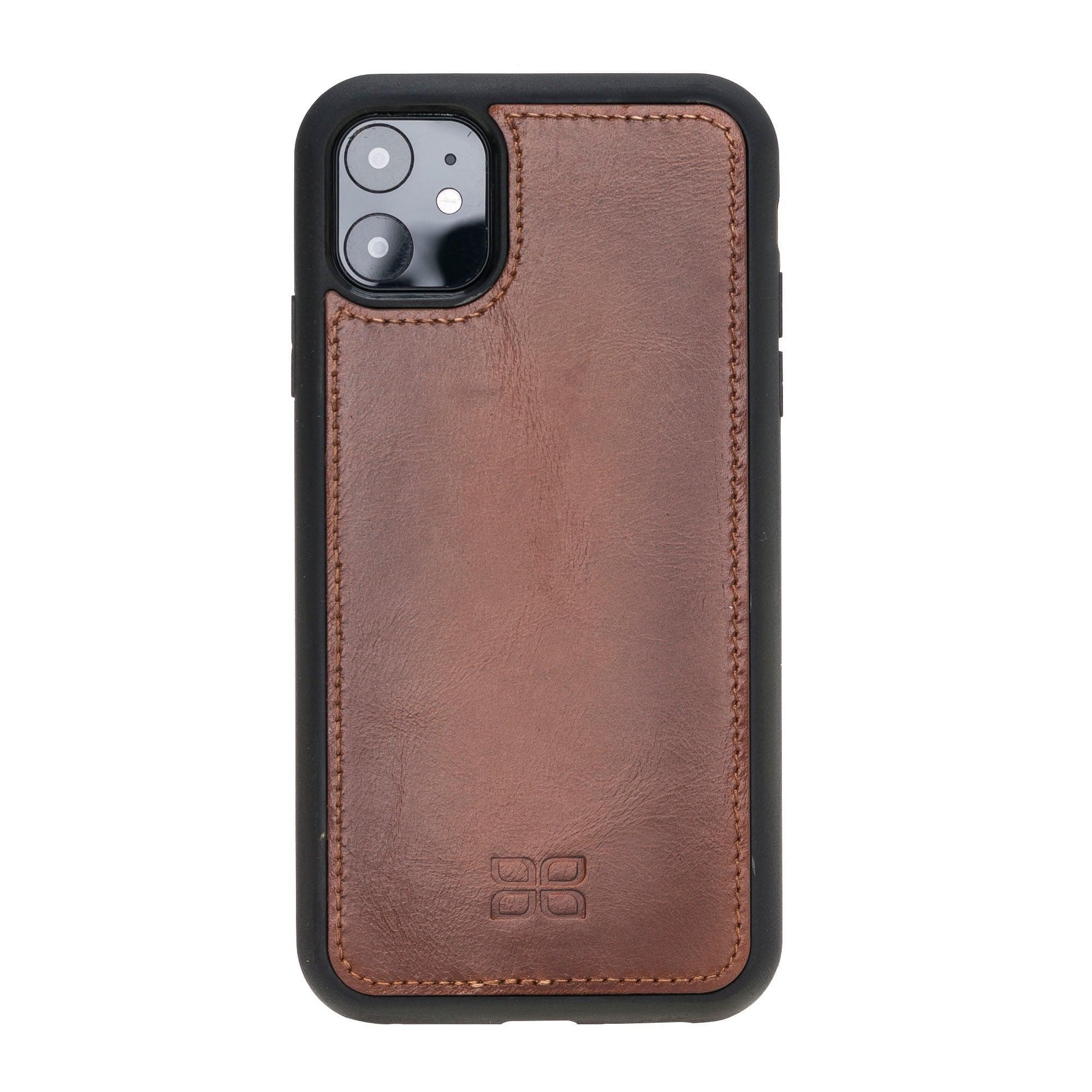 Apple iPhone 11 Series Detachable Leather Wallet Case in black, showcasing its sleek design and card slots.