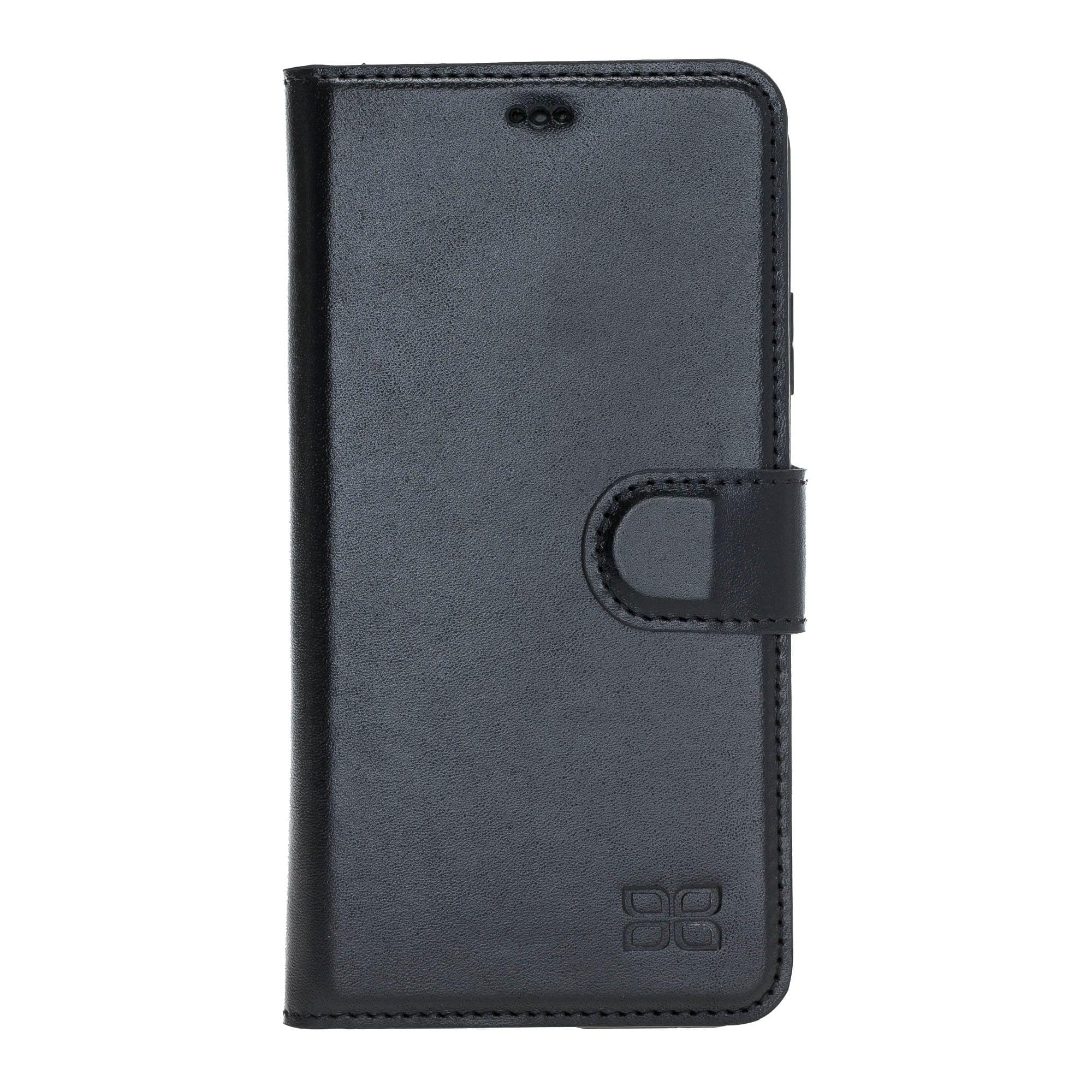 Apple iPhone 11 Series Detachable Leather Wallet Case in black, showcasing its sleek design and card slots.