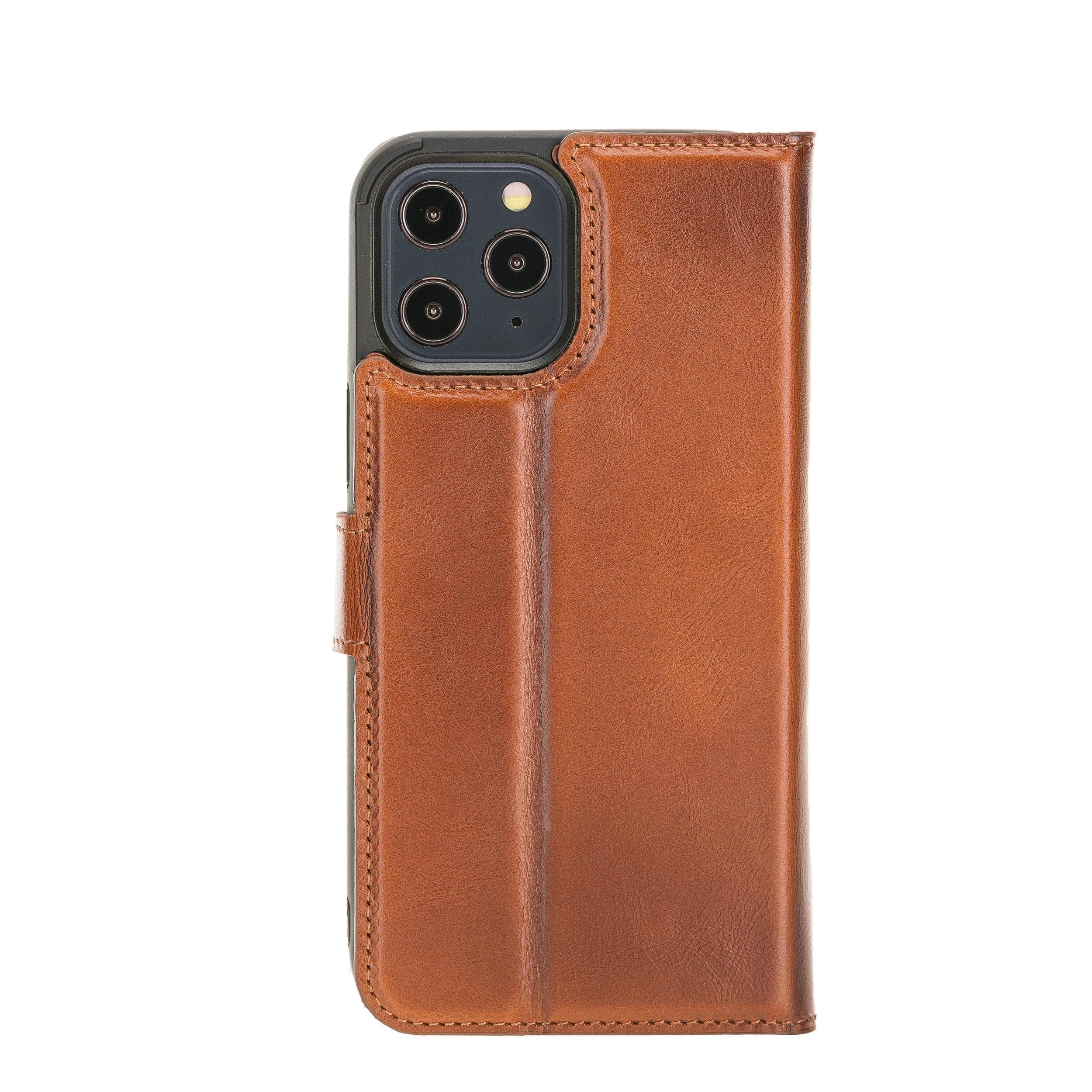 Bouletta iPhone 12 Series Detachable Leather Wallet Case in black, showcasing card slots and banknotes compartment.