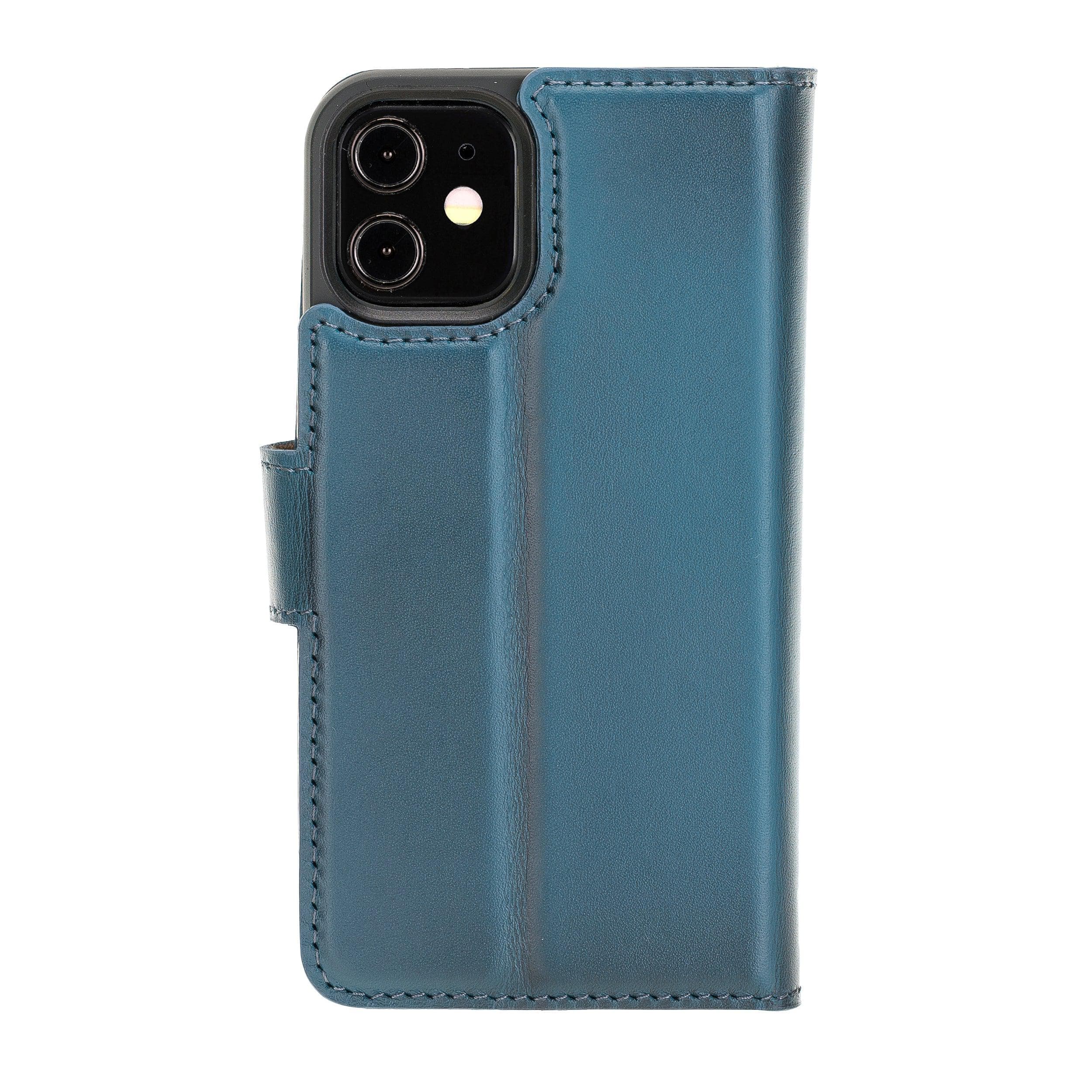 Bouletta iPhone 12 Series Detachable Leather Wallet Case in black, showcasing card slots and banknotes compartment.