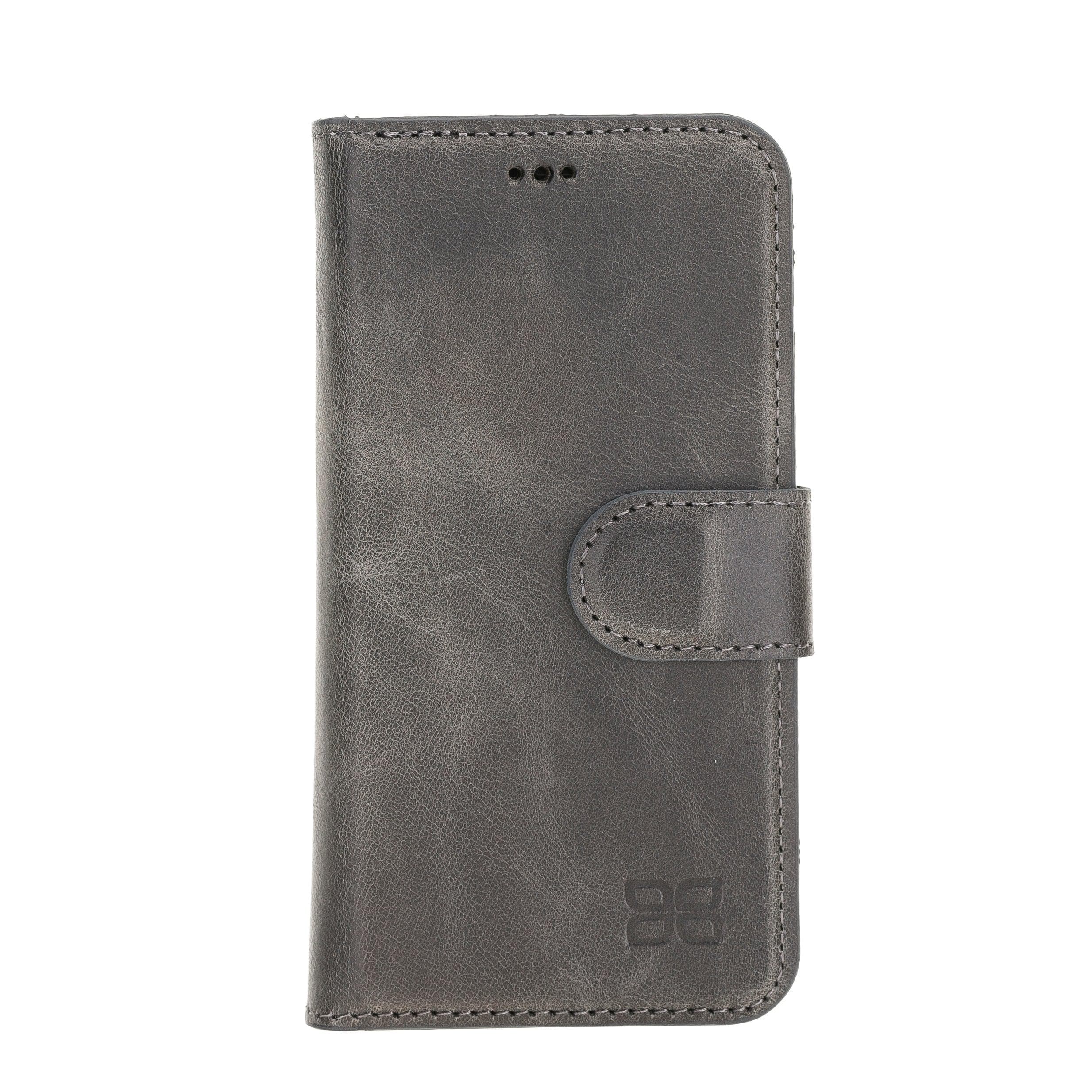 Bouletta iPhone 12 Series Detachable Leather Wallet Case in black, showcasing card slots and banknotes compartment.