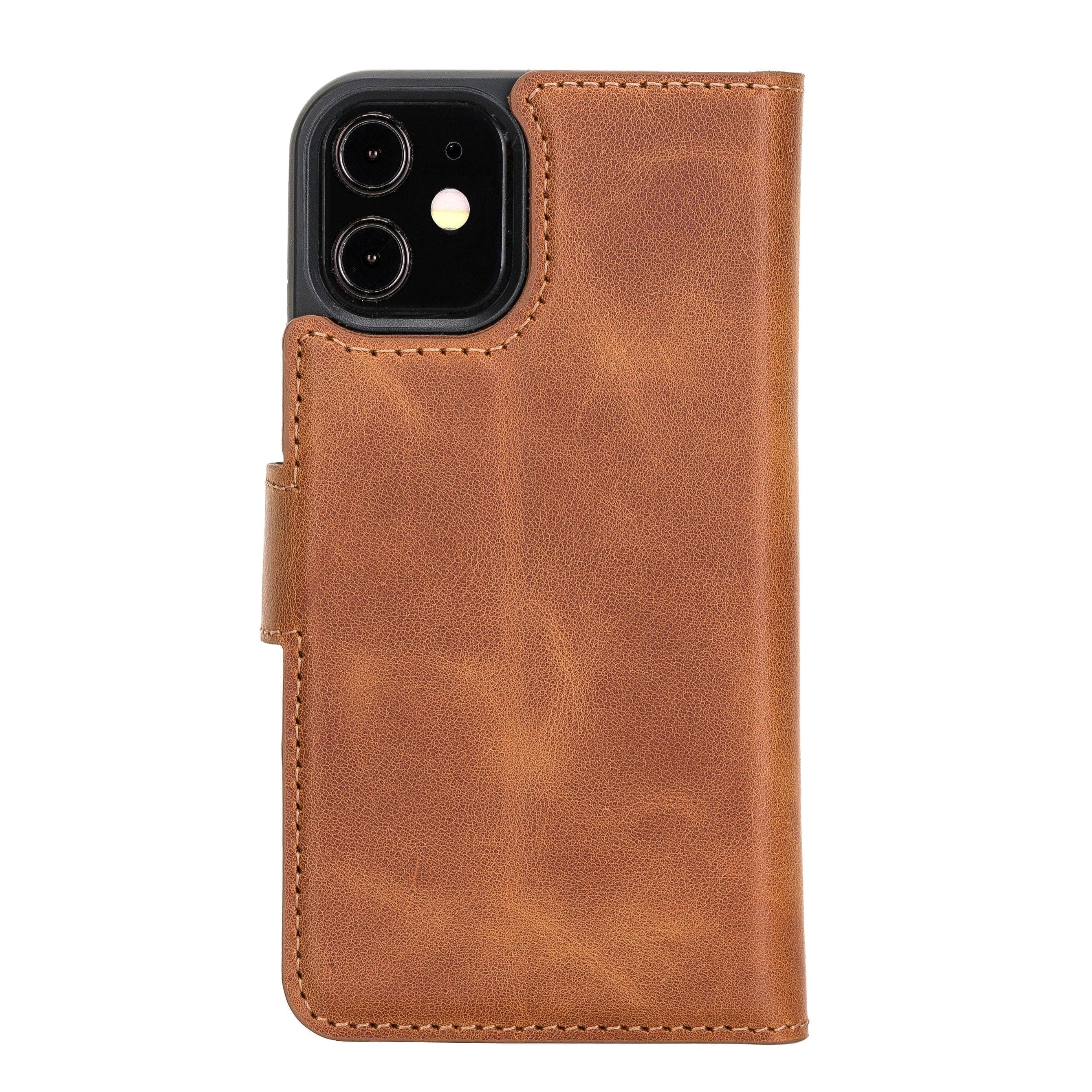 Bouletta iPhone 12 Series Detachable Leather Wallet Case in black, showcasing card slots and banknotes compartment.