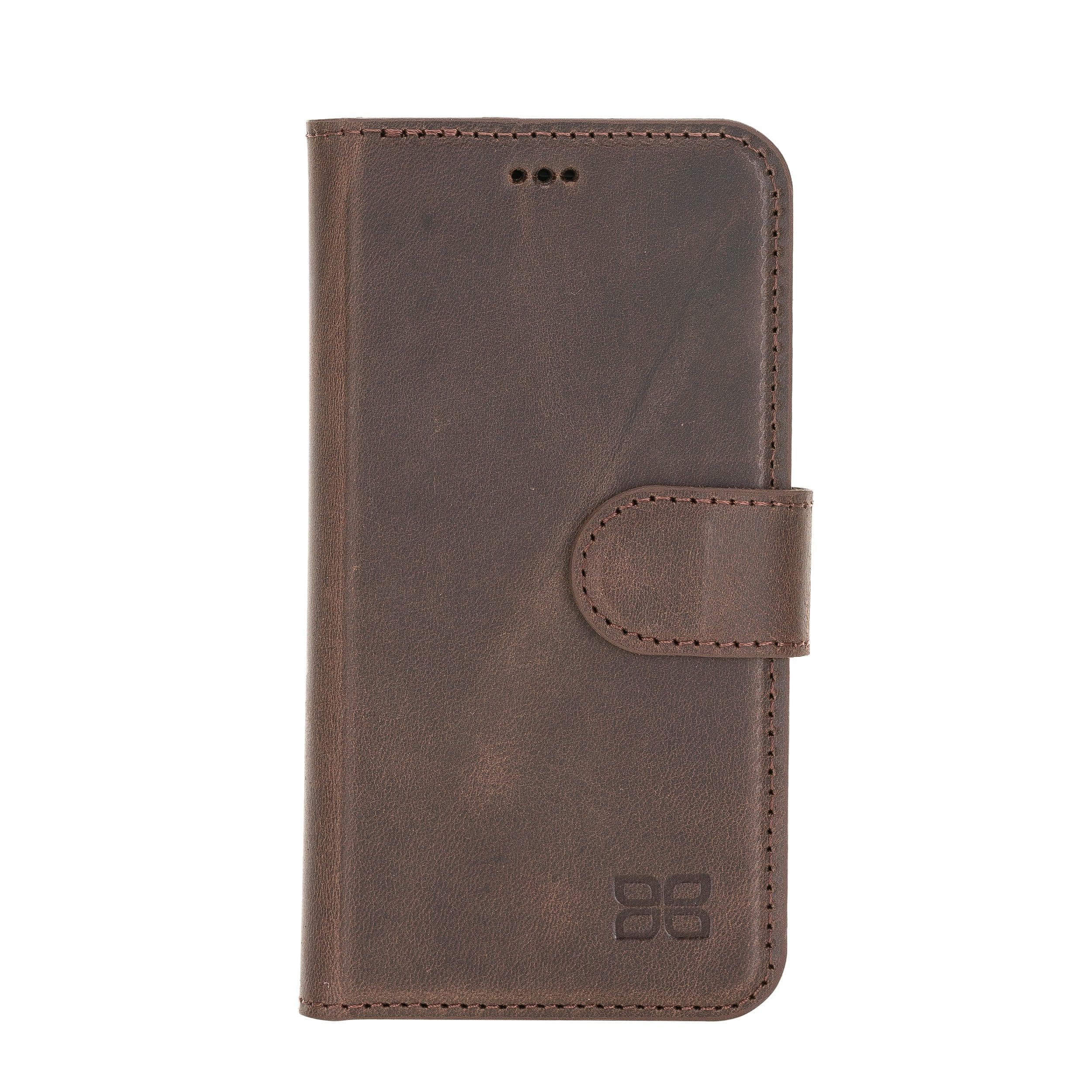 Bouletta iPhone 12 Series Detachable Leather Wallet Case in black, showcasing card slots and banknotes compartment.