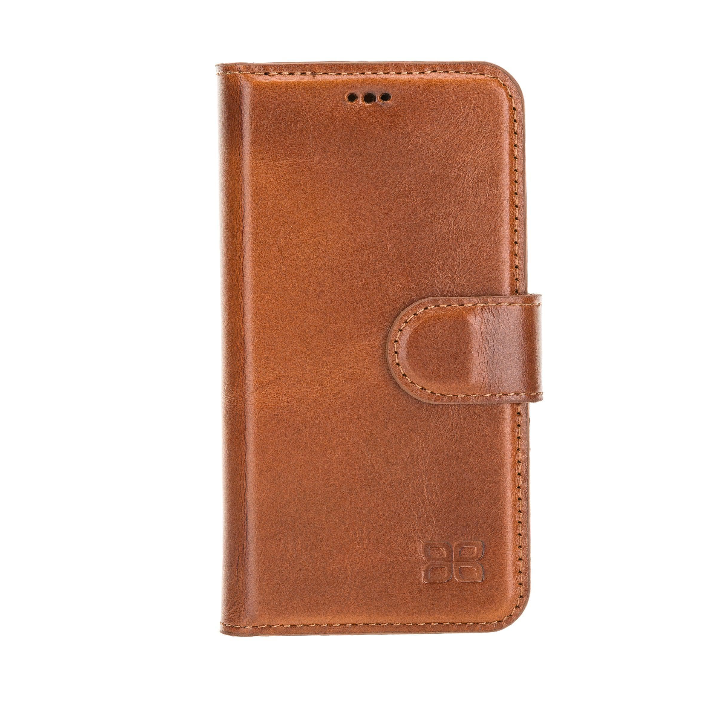 Bouletta iPhone 12 Series Detachable Leather Wallet Case in black, showcasing card slots and banknotes compartment.