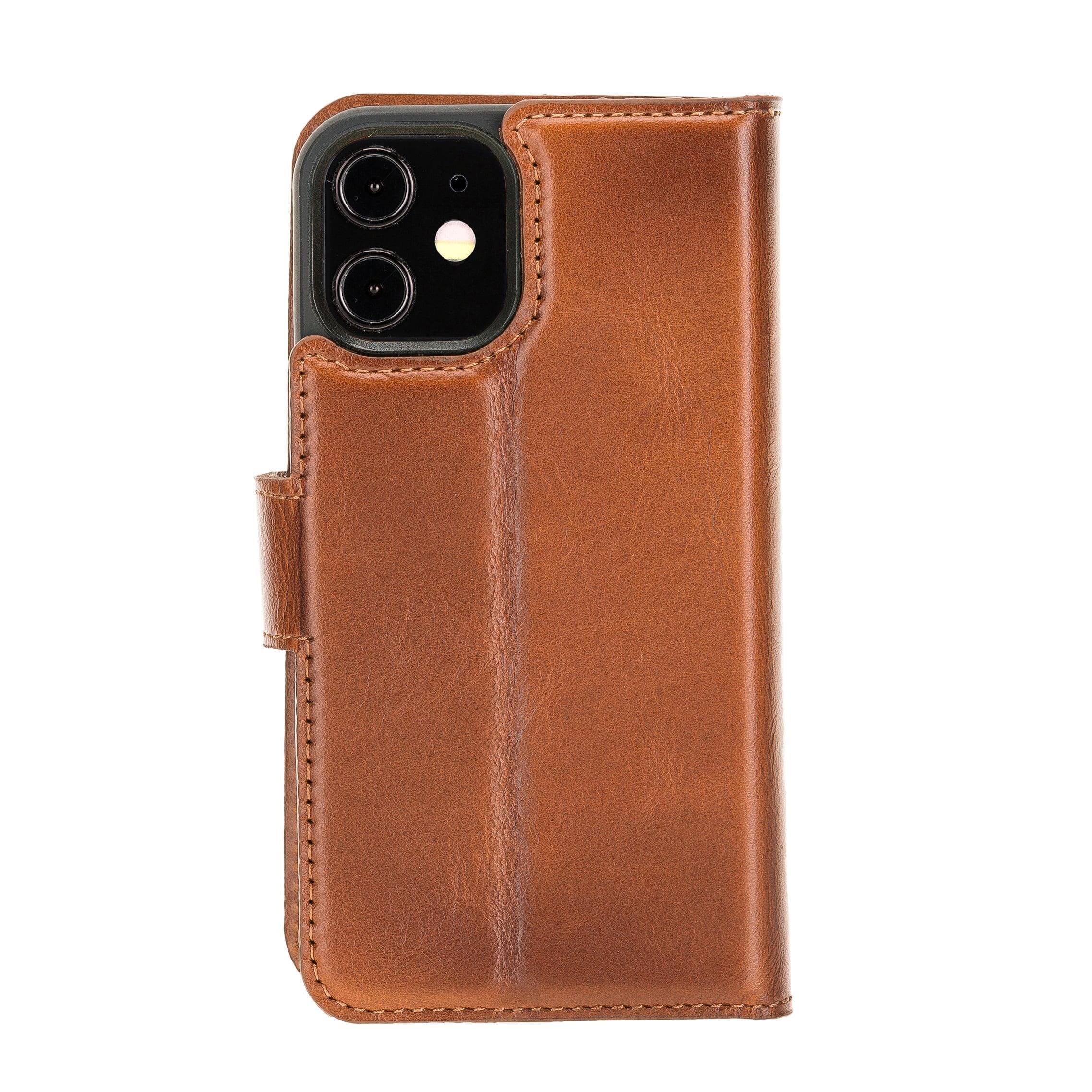 Bouletta iPhone 12 Series Detachable Leather Wallet Case in black, showcasing card slots and banknotes compartment.