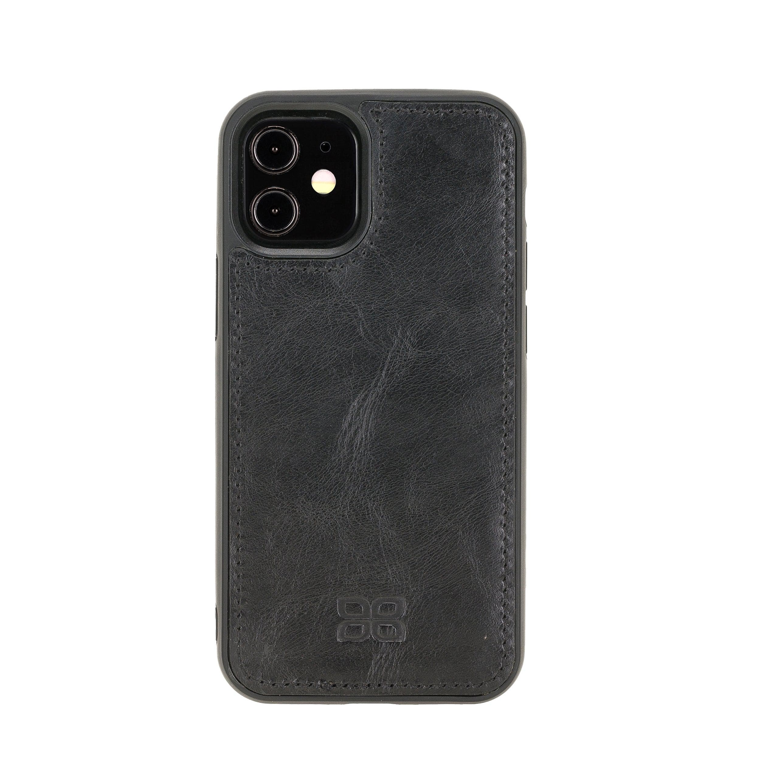 Bouletta iPhone 12 Series Detachable Leather Wallet Case in black, showcasing card slots and banknotes compartment.