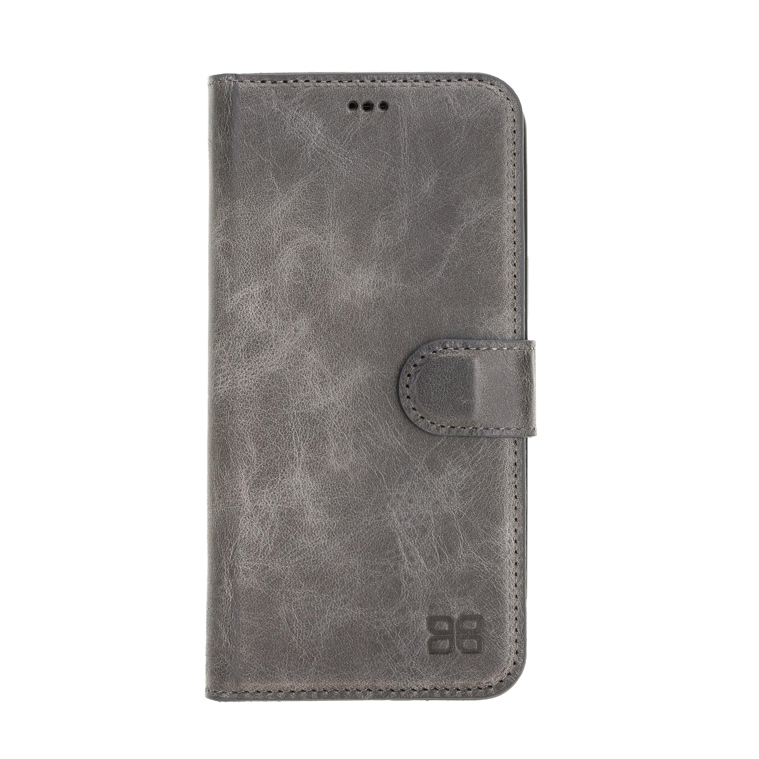 Bouletta iPhone 12 Series Detachable Leather Wallet Case in black, showcasing card slots and banknotes compartment.