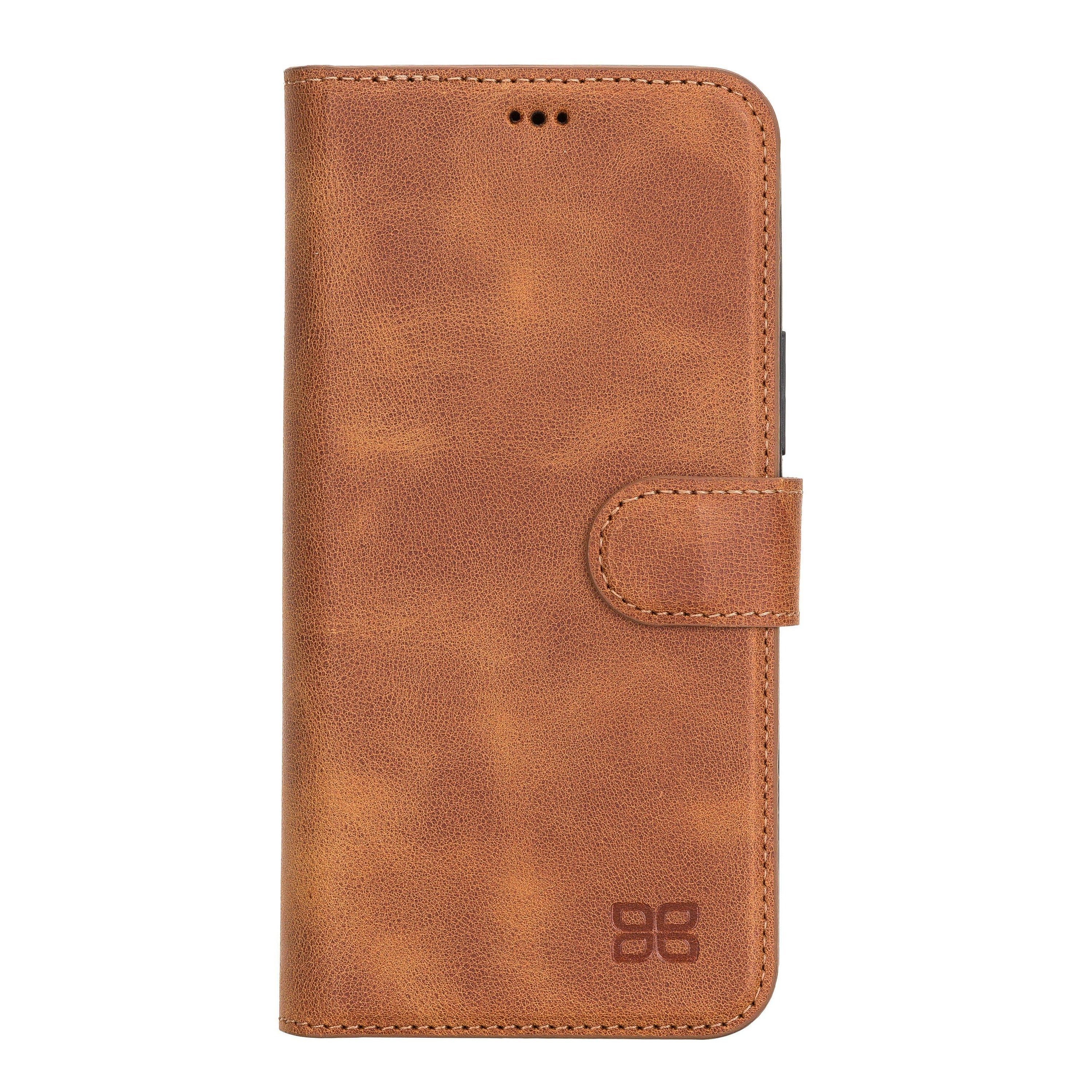 Bouletta iPhone 12 Series Detachable Leather Wallet Case in black, showcasing card slots and banknotes compartment.