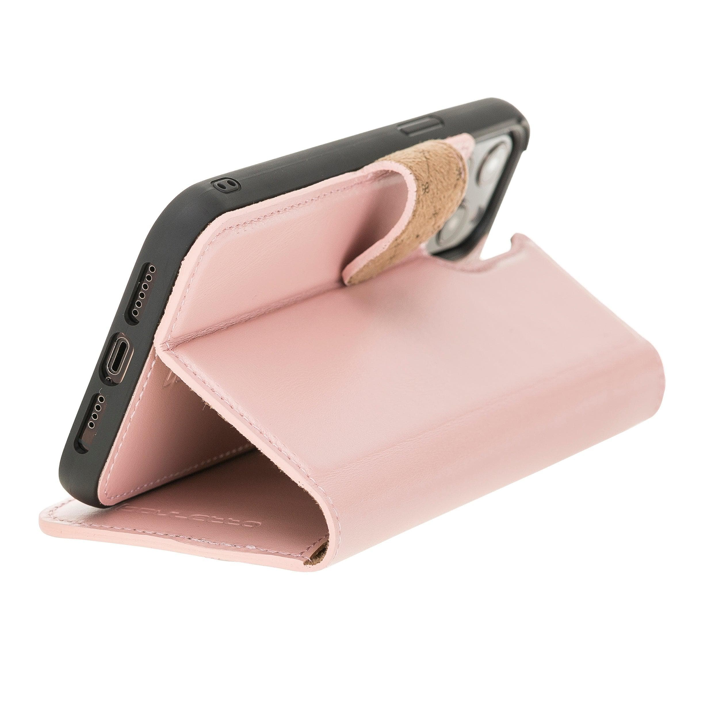 Bouletta iPhone 12 Series Detachable Leather Wallet Case in black, showcasing card slots and banknotes compartment.