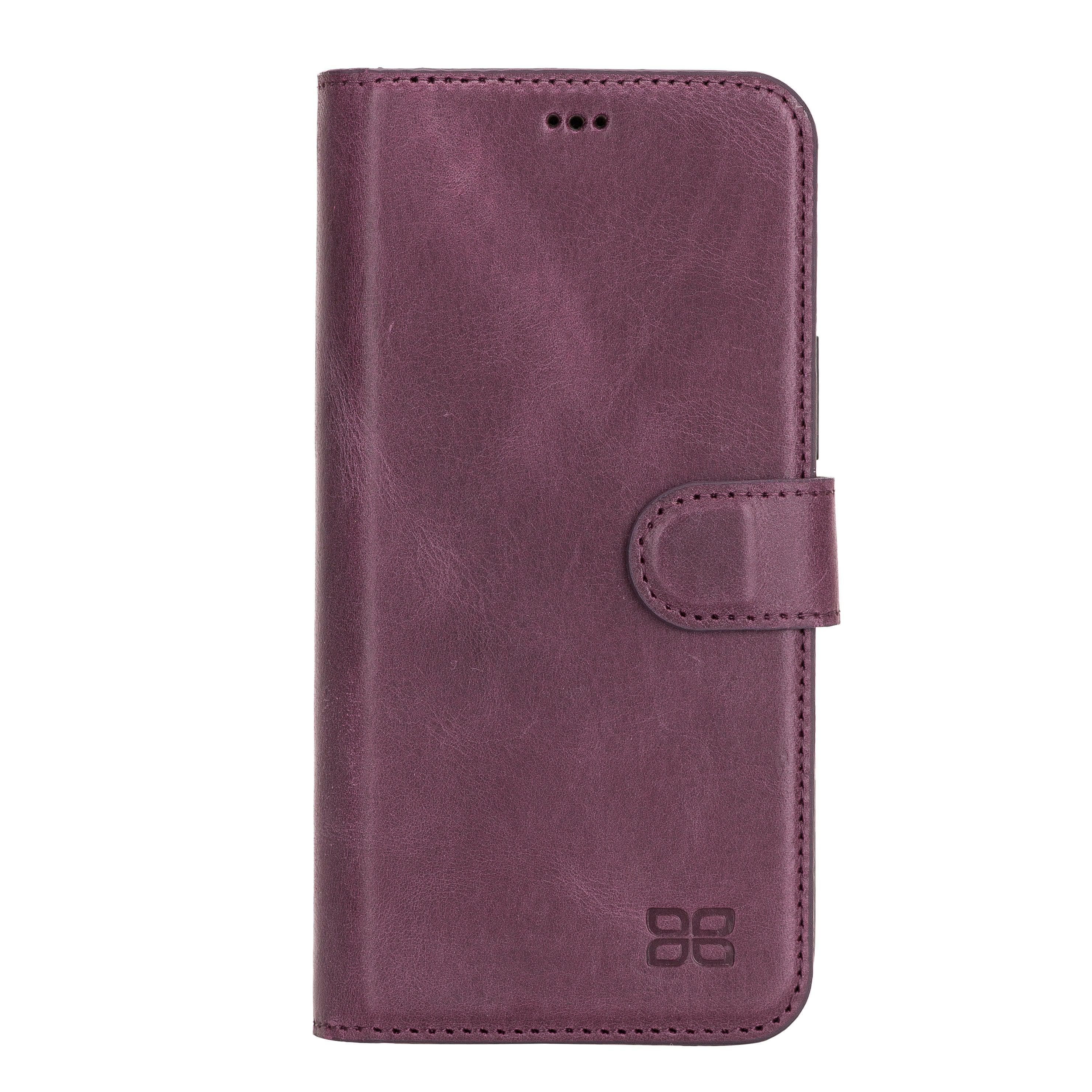 Bouletta iPhone 12 Series Detachable Leather Wallet Case in black, showcasing card slots and banknotes compartment.