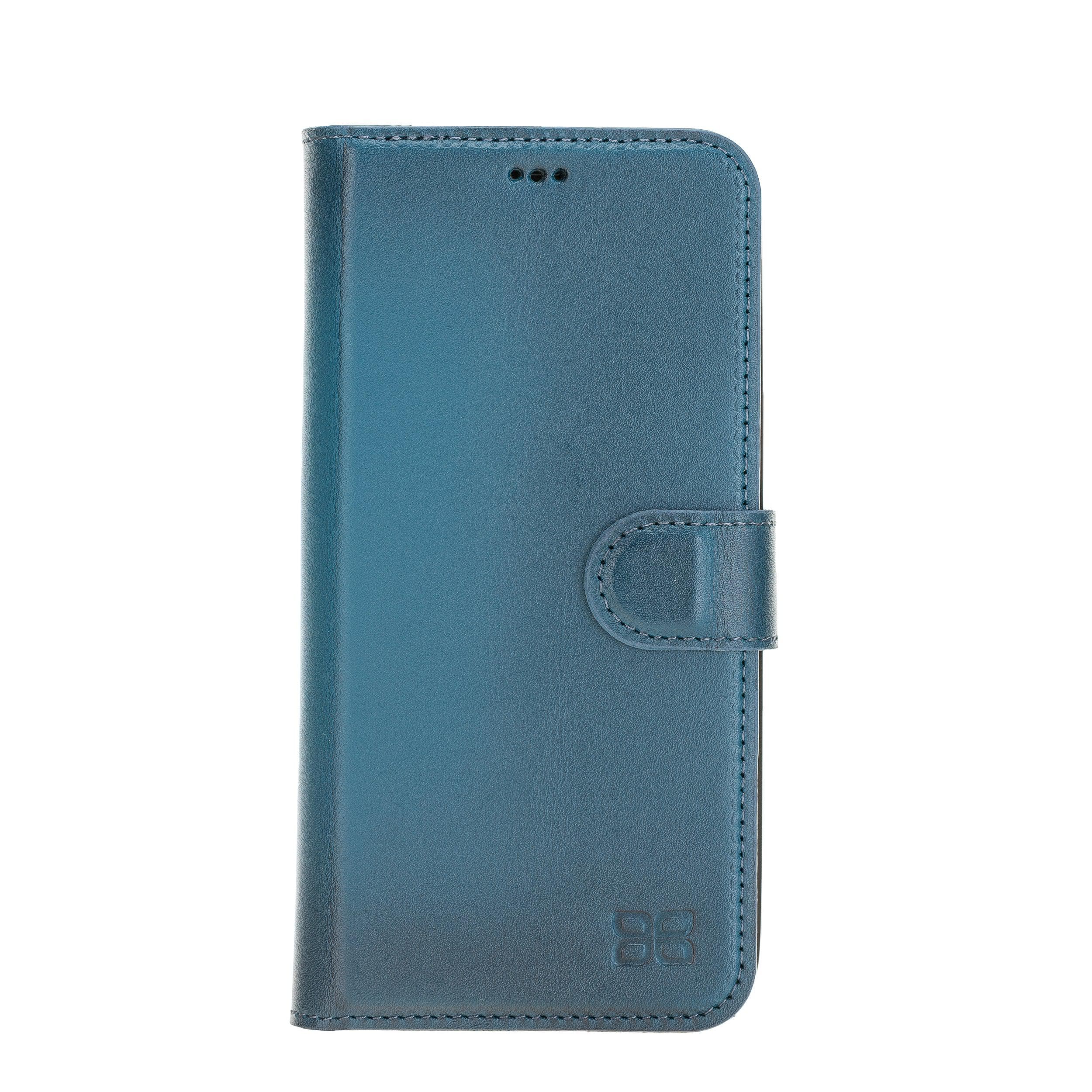 Bouletta iPhone 12 Series Detachable Leather Wallet Case in black, showcasing card slots and banknotes compartment.