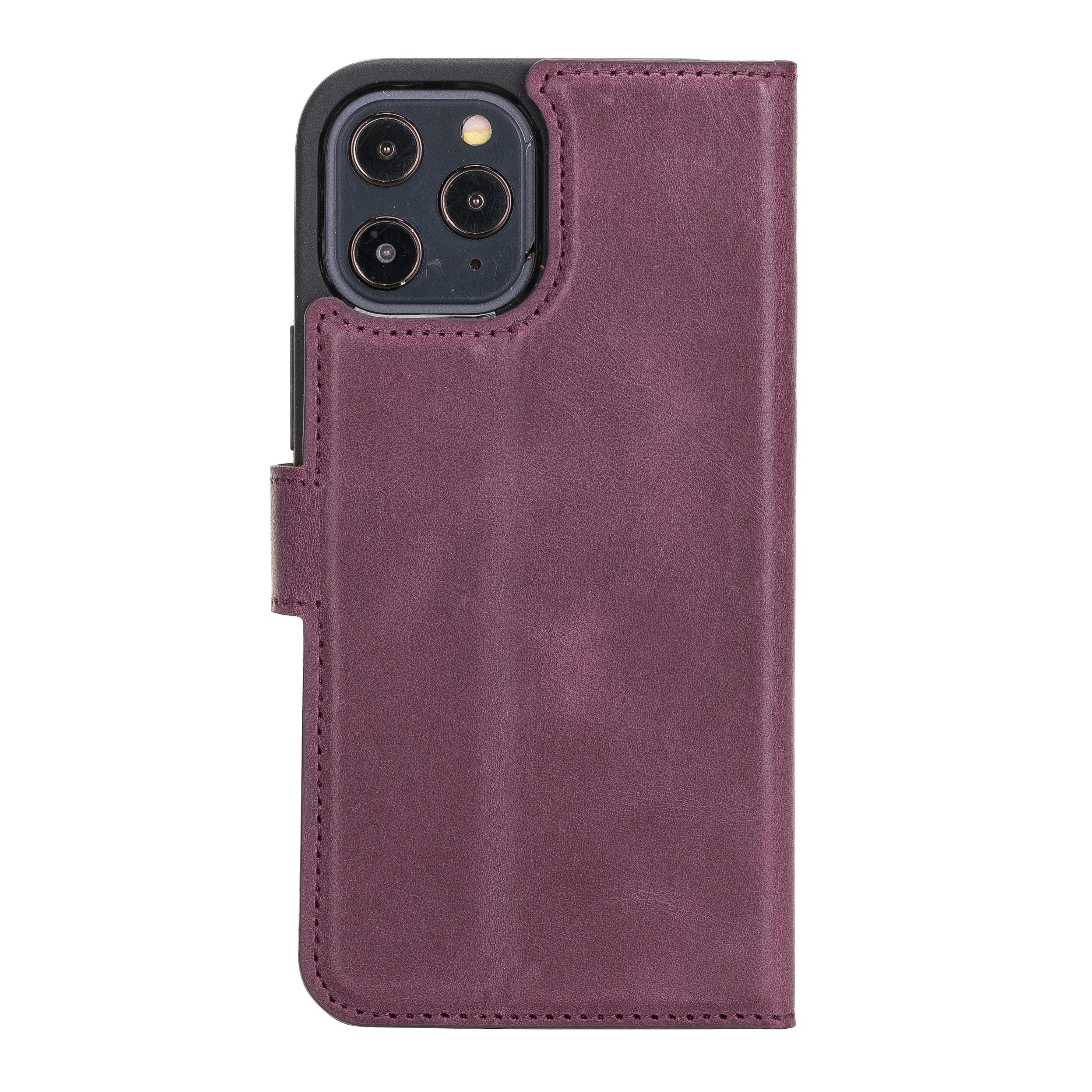 Bouletta iPhone 12 Series Detachable Leather Wallet Case in black, showcasing card slots and banknotes compartment.