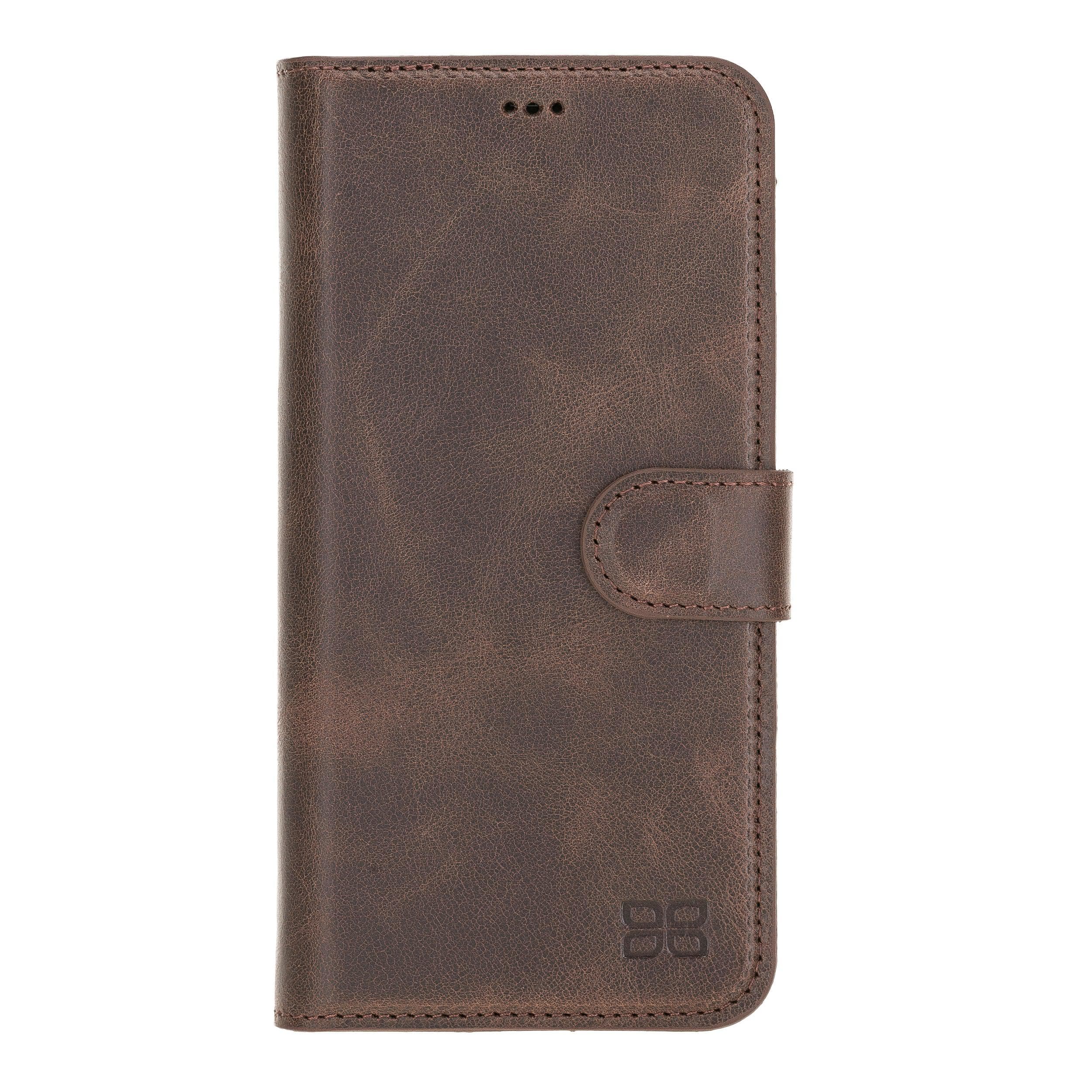 Bouletta iPhone 12 Series Detachable Leather Wallet Case in black, showcasing card slots and banknotes compartment.