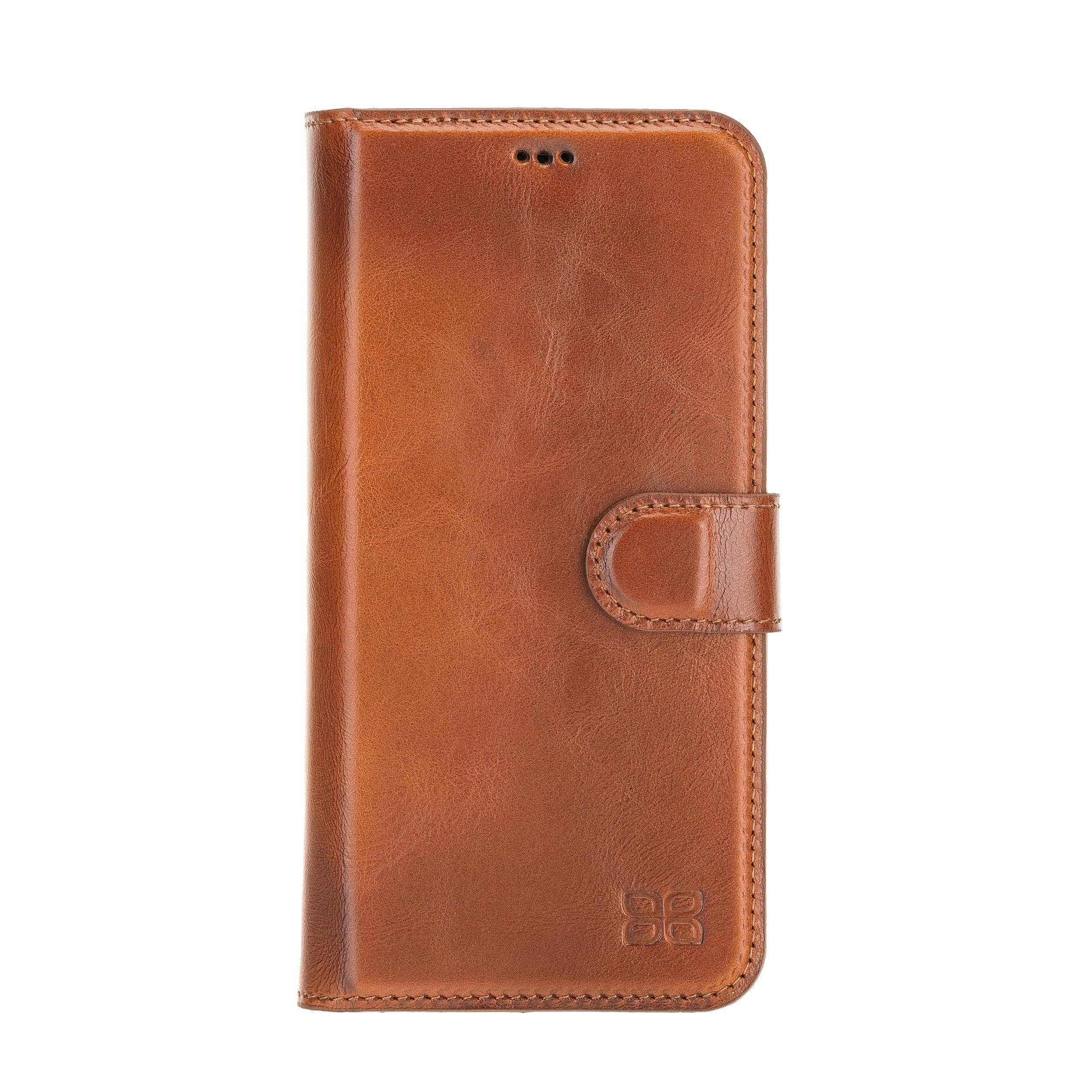 Bouletta iPhone 12 Series Detachable Leather Wallet Case in black, showcasing card slots and banknotes compartment.