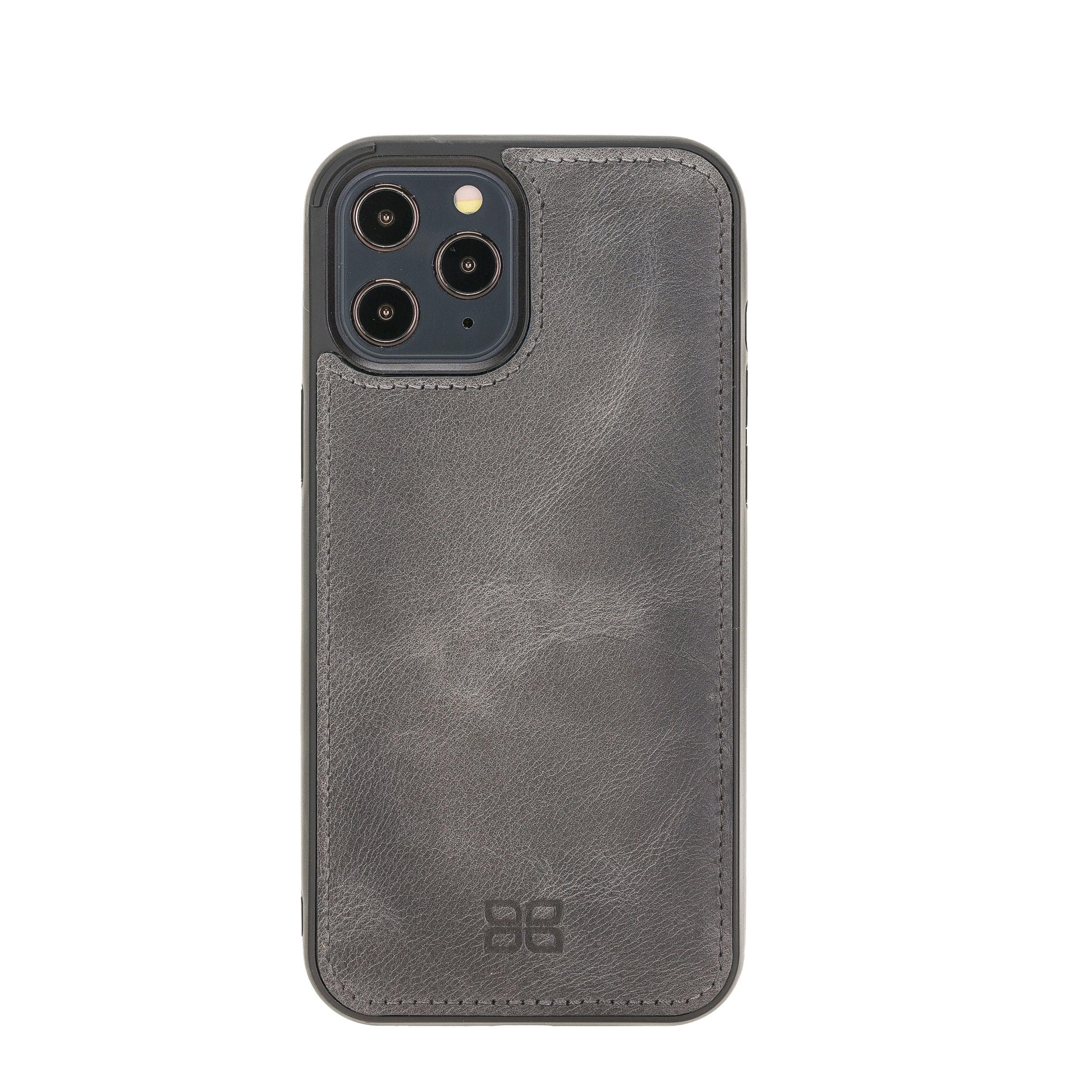 Bouletta iPhone 12 Series Detachable Leather Wallet Case in black, showcasing card slots and banknotes compartment.