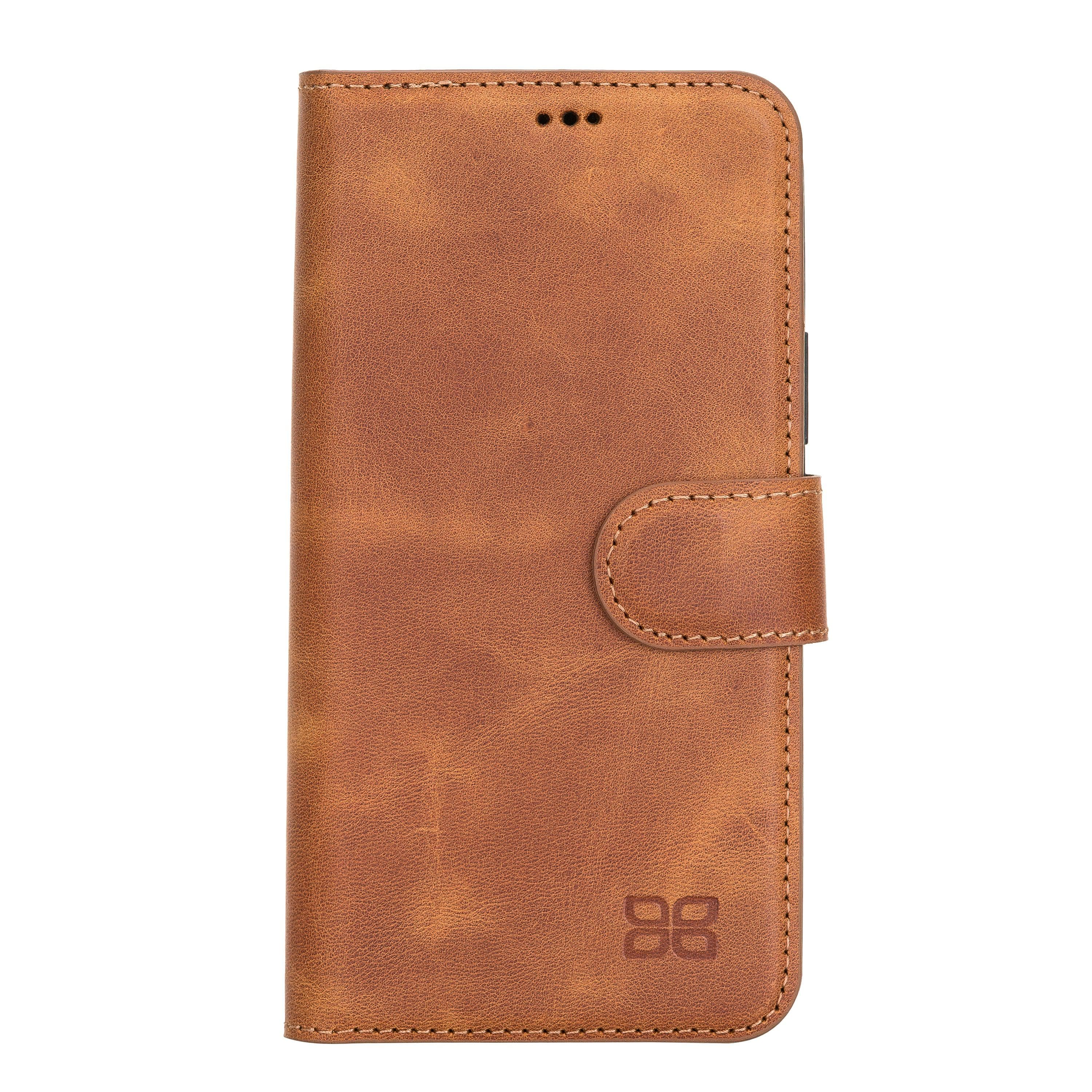 Bouletta iPhone 12 Series Detachable Leather Wallet Case in black, showcasing card slots and banknotes compartment.