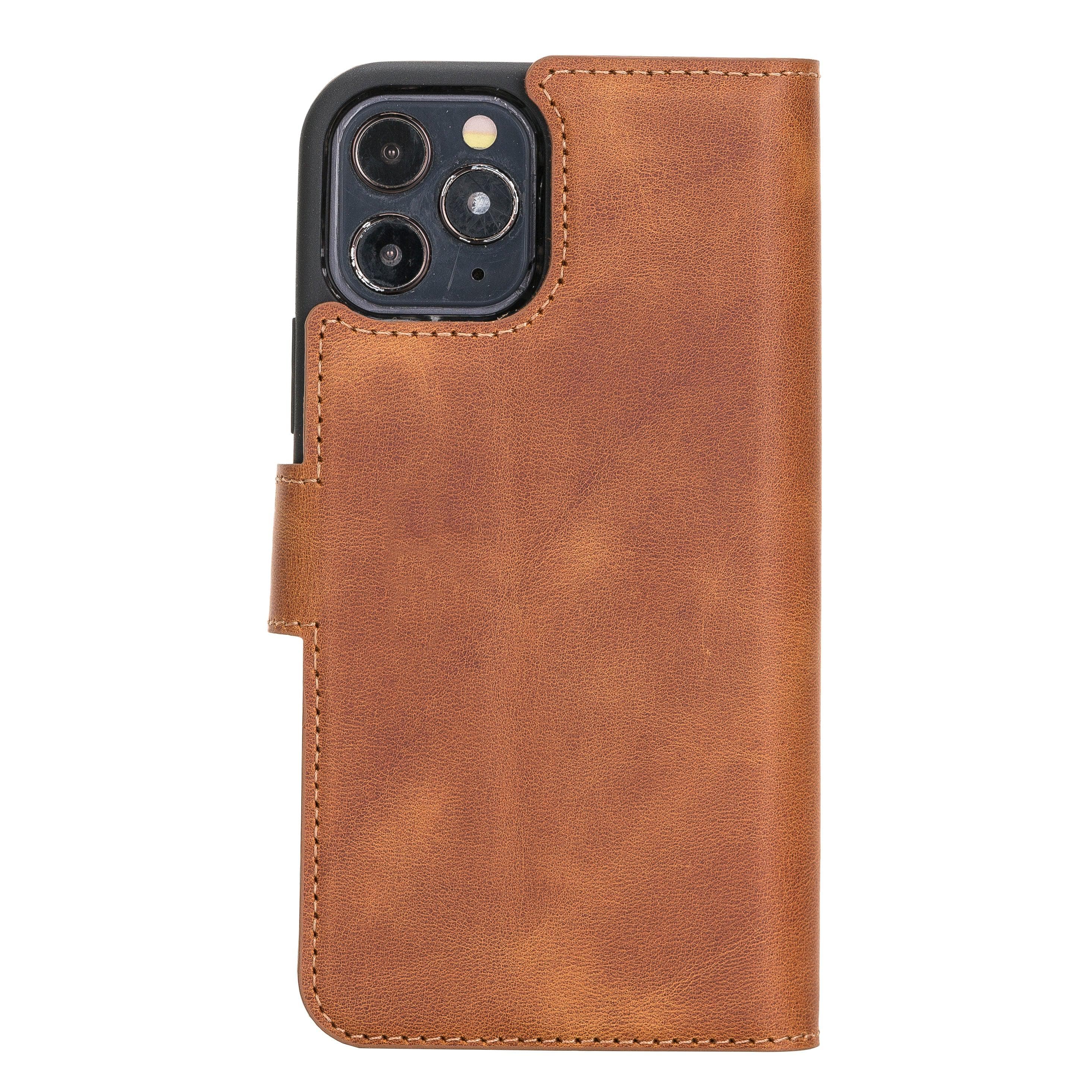 Bouletta iPhone 12 Series Detachable Leather Wallet Case in black, showcasing card slots and banknotes compartment.