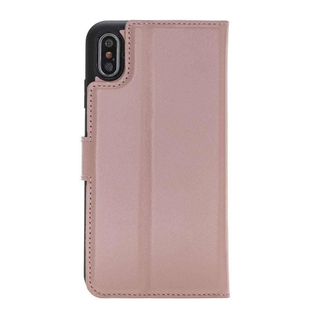 Apple iPhone X Series Detachable Leather Wallet Case in black, showcasing its sleek design, card slots, and kickstand feature.