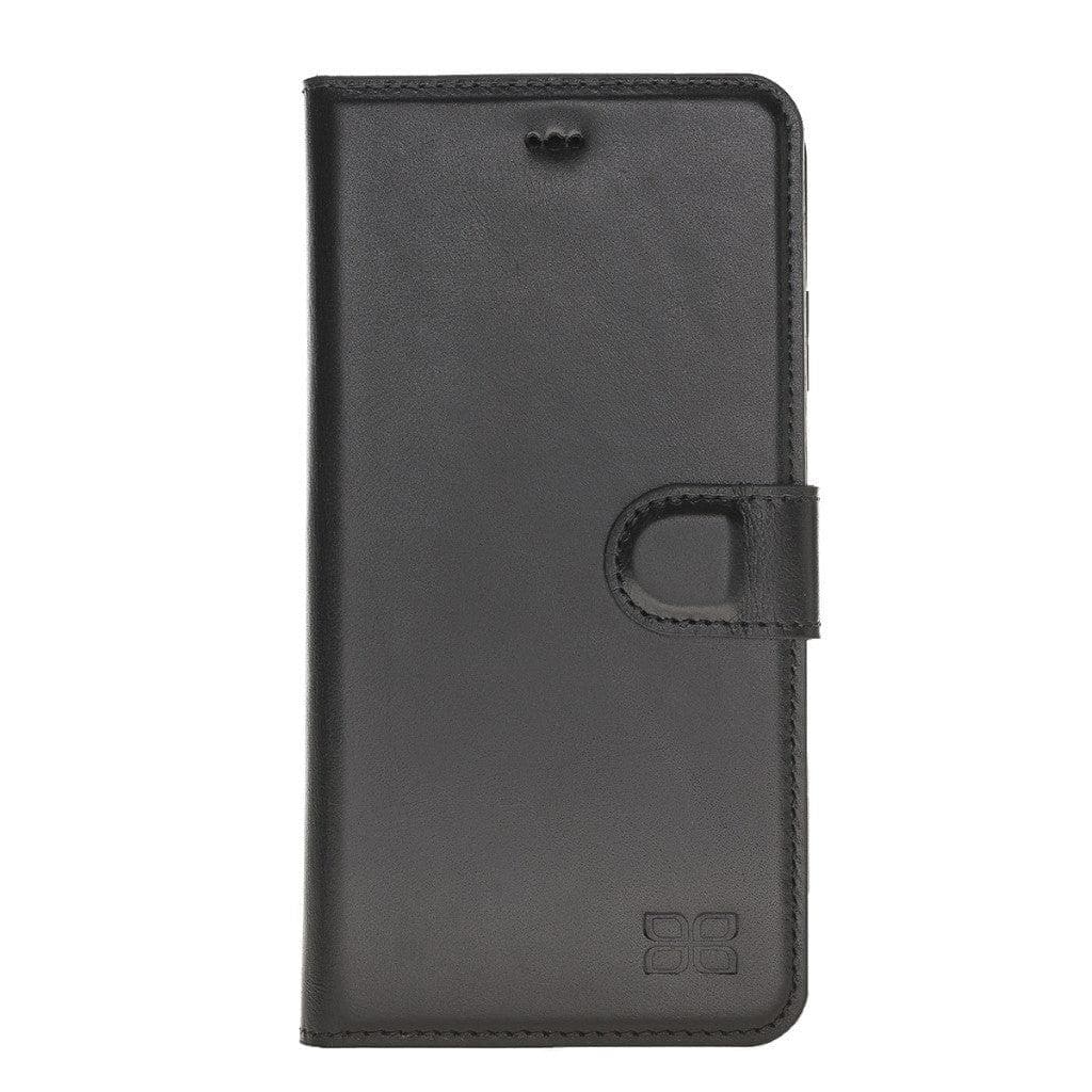 Apple iPhone X Series Detachable Leather Wallet Case in black, showcasing its sleek design, card slots, and kickstand feature.