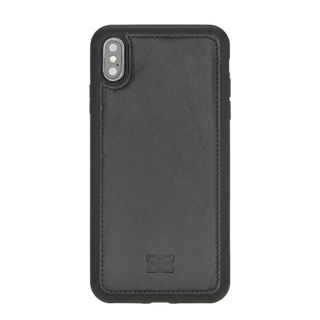 Apple iPhone X Series Detachable Leather Wallet Case in black, showcasing its sleek design, card slots, and kickstand feature.