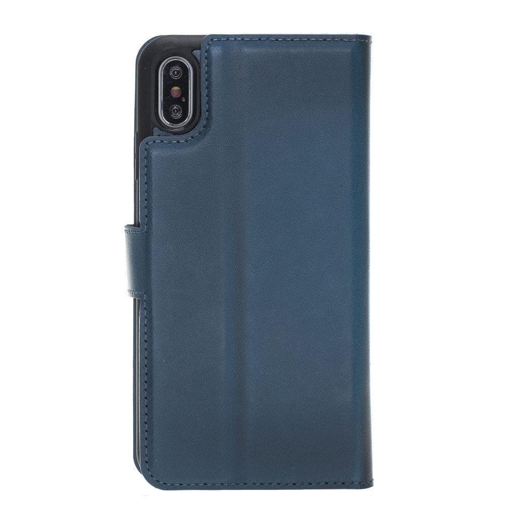 Apple iPhone X Series Detachable Leather Wallet Case in black, showcasing its sleek design, card slots, and kickstand feature.