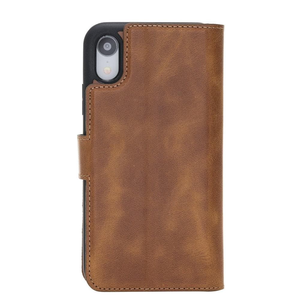 Apple iPhone X Series Detachable Leather Wallet Case in black, showcasing its sleek design, card slots, and kickstand feature.