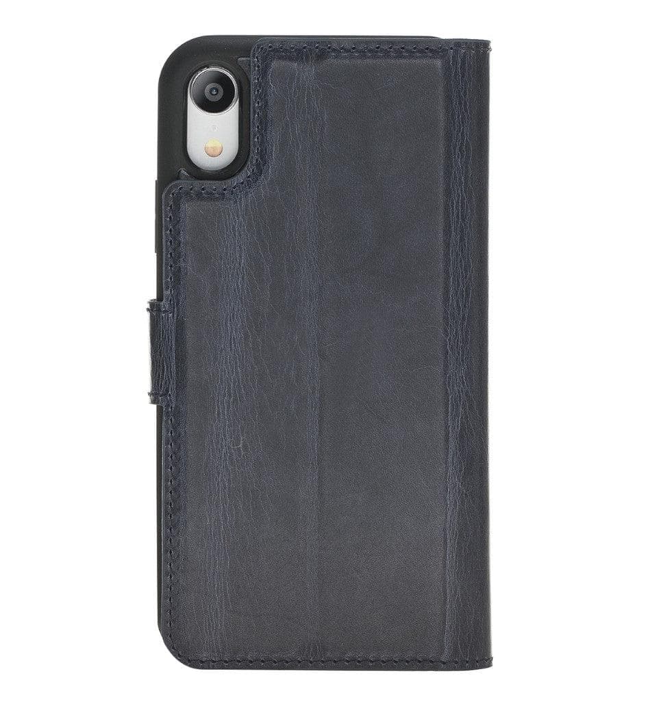 Apple iPhone X Series Detachable Leather Wallet Case in black, showcasing its sleek design, card slots, and kickstand feature.