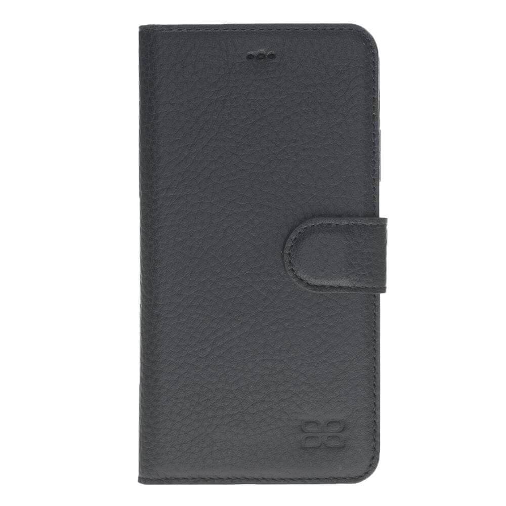 Apple iPhone X Series Detachable Leather Wallet Case in black, showcasing its sleek design, card slots, and kickstand feature.