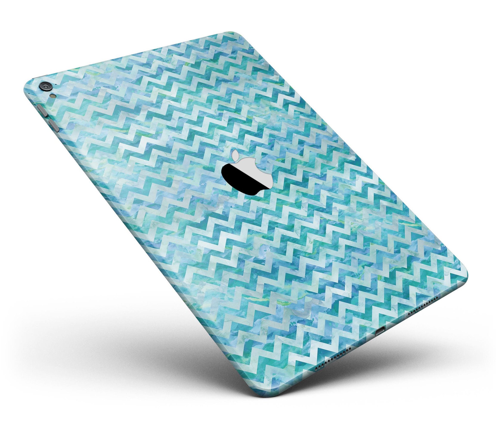 Aqua Basic Watercolor Chevron Pattern Full Body Skin for iPad Pro, showcasing vibrant colors and stylish design.