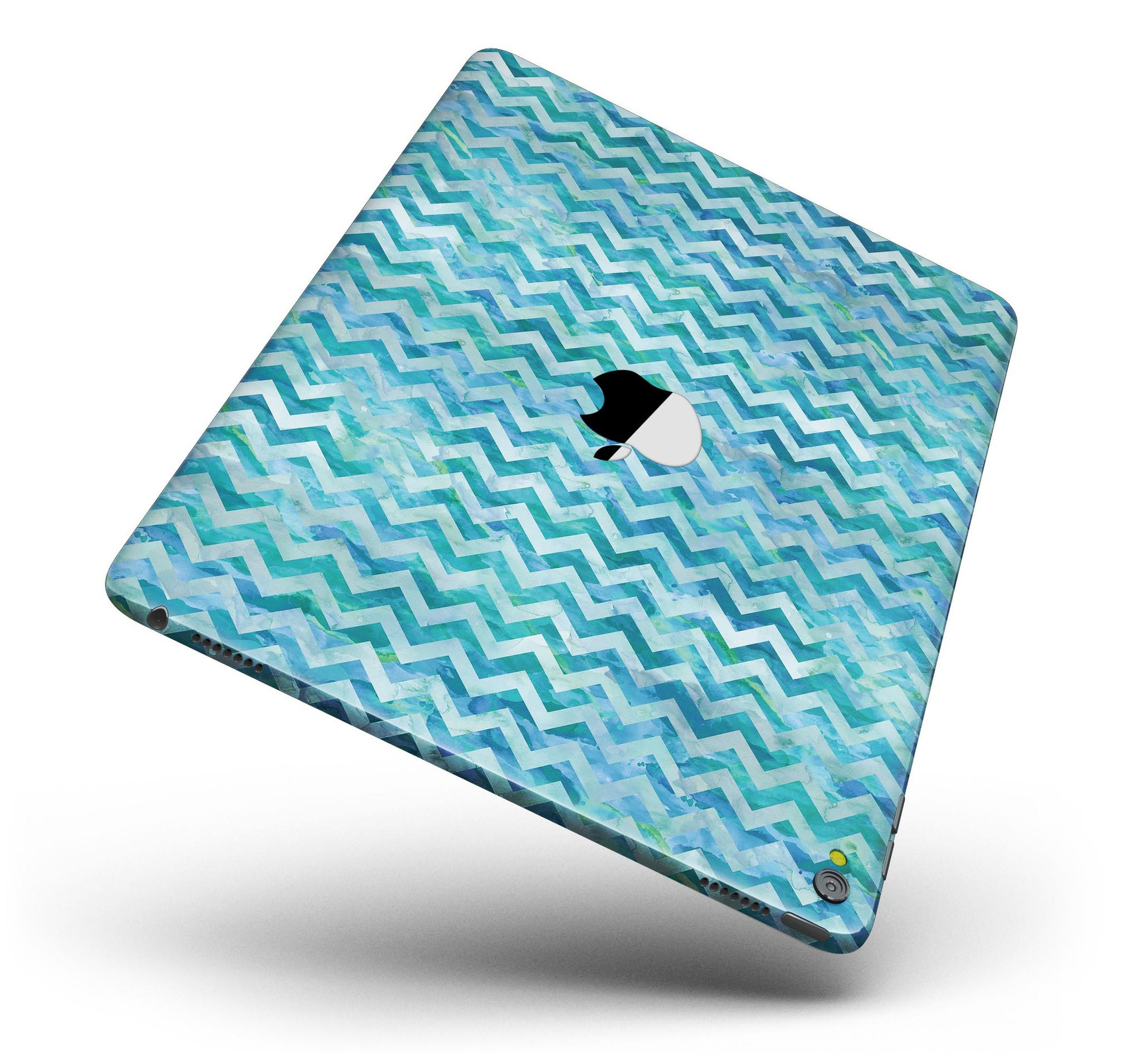 Aqua Basic Watercolor Chevron Pattern Full Body Skin for iPad Pro, showcasing vibrant colors and stylish design.