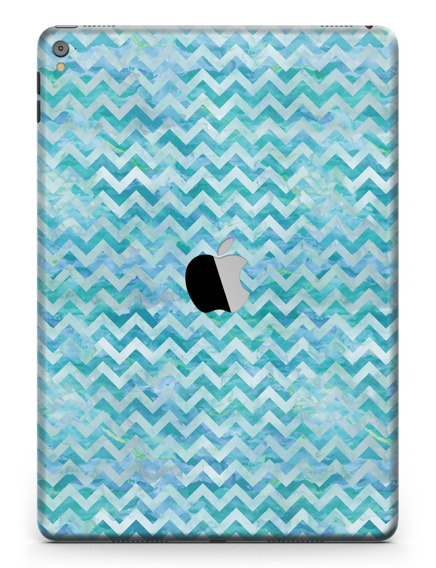 Aqua Basic Watercolor Chevron Pattern Full Body Skin for iPad Pro, showcasing vibrant colors and stylish design.