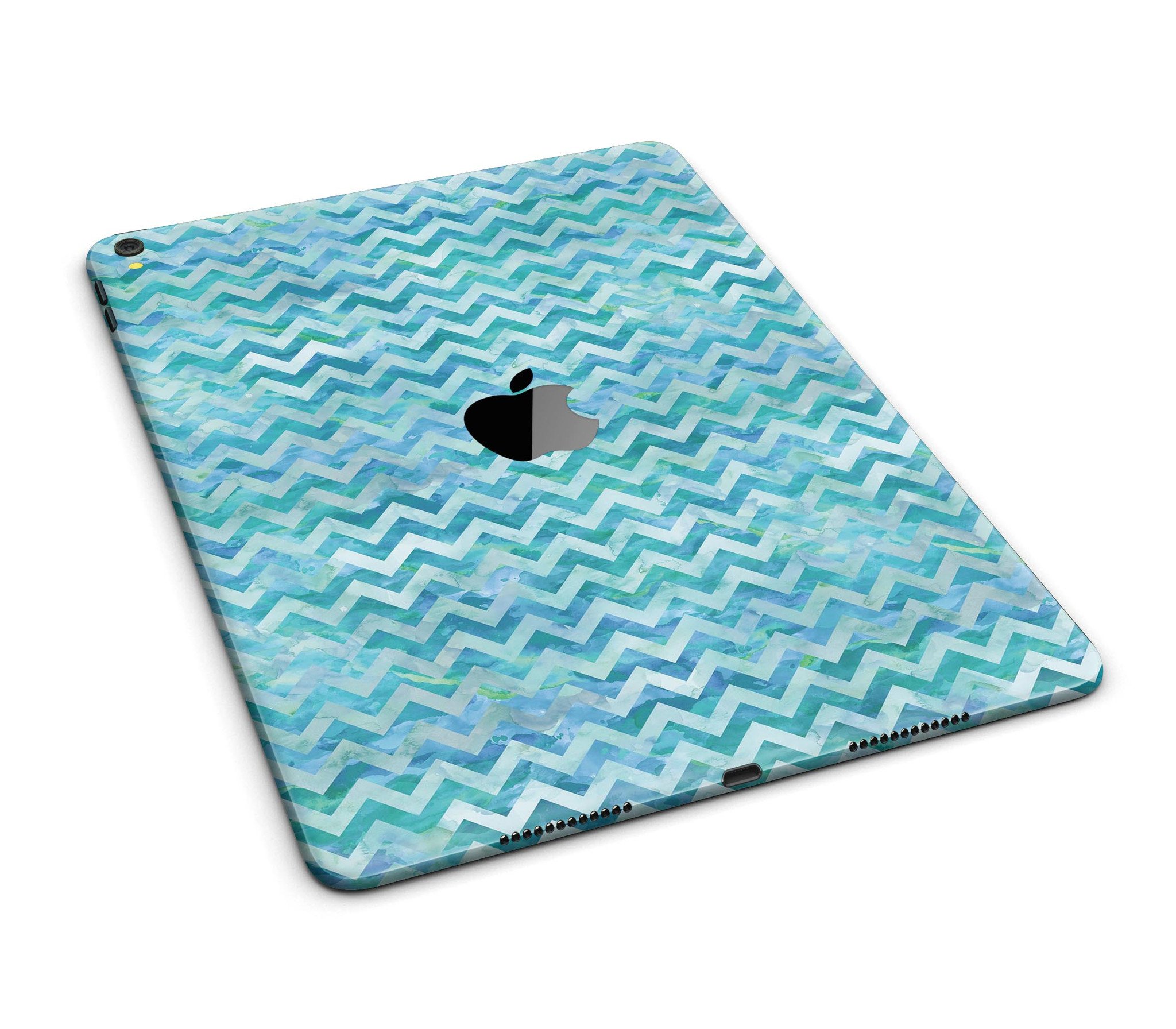 Aqua Basic Watercolor Chevron Pattern Full Body Skin for iPad Pro, showcasing vibrant colors and stylish design.