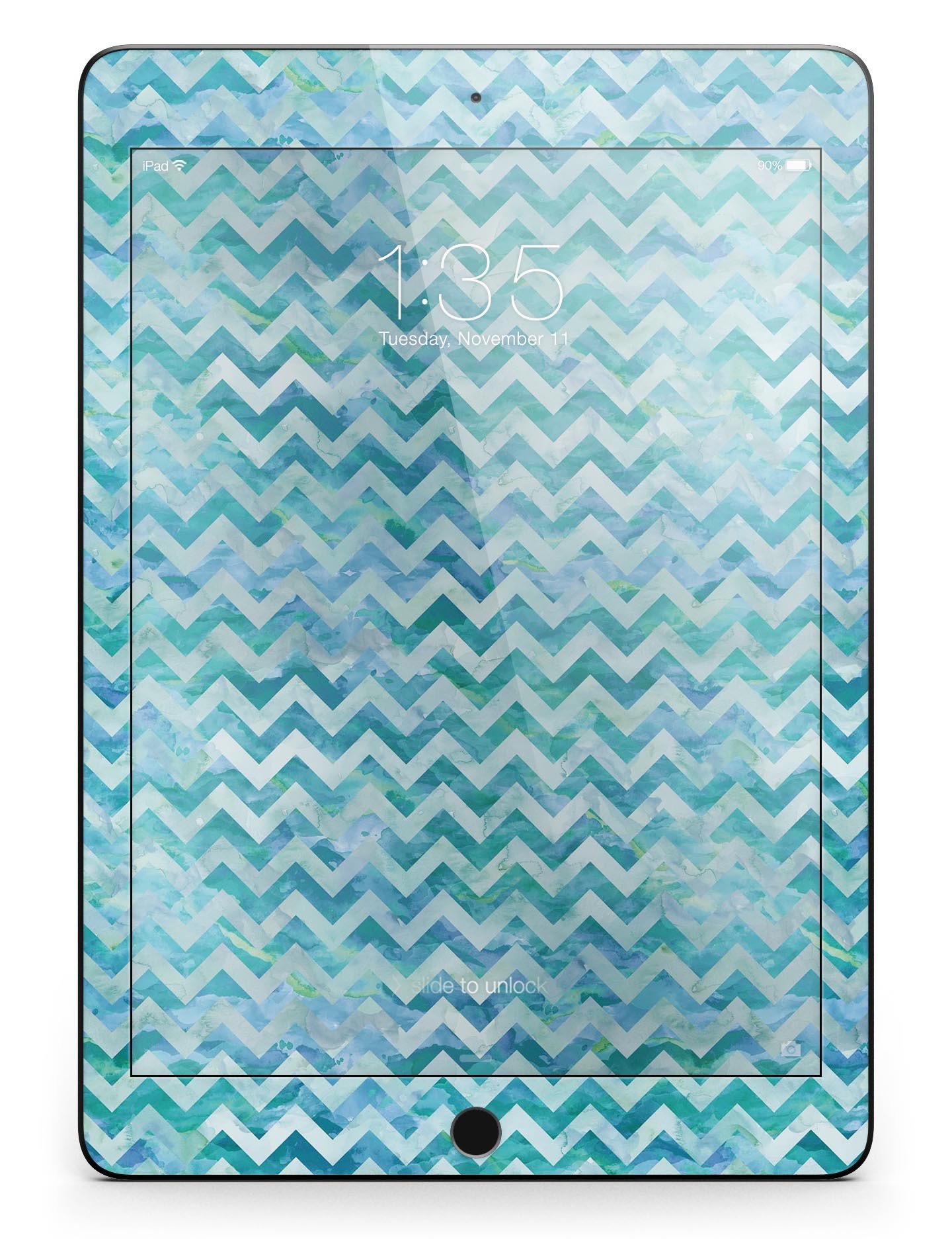 Aqua Basic Watercolor Chevron Pattern Full Body Skin for iPad Pro, showcasing vibrant colors and stylish design.