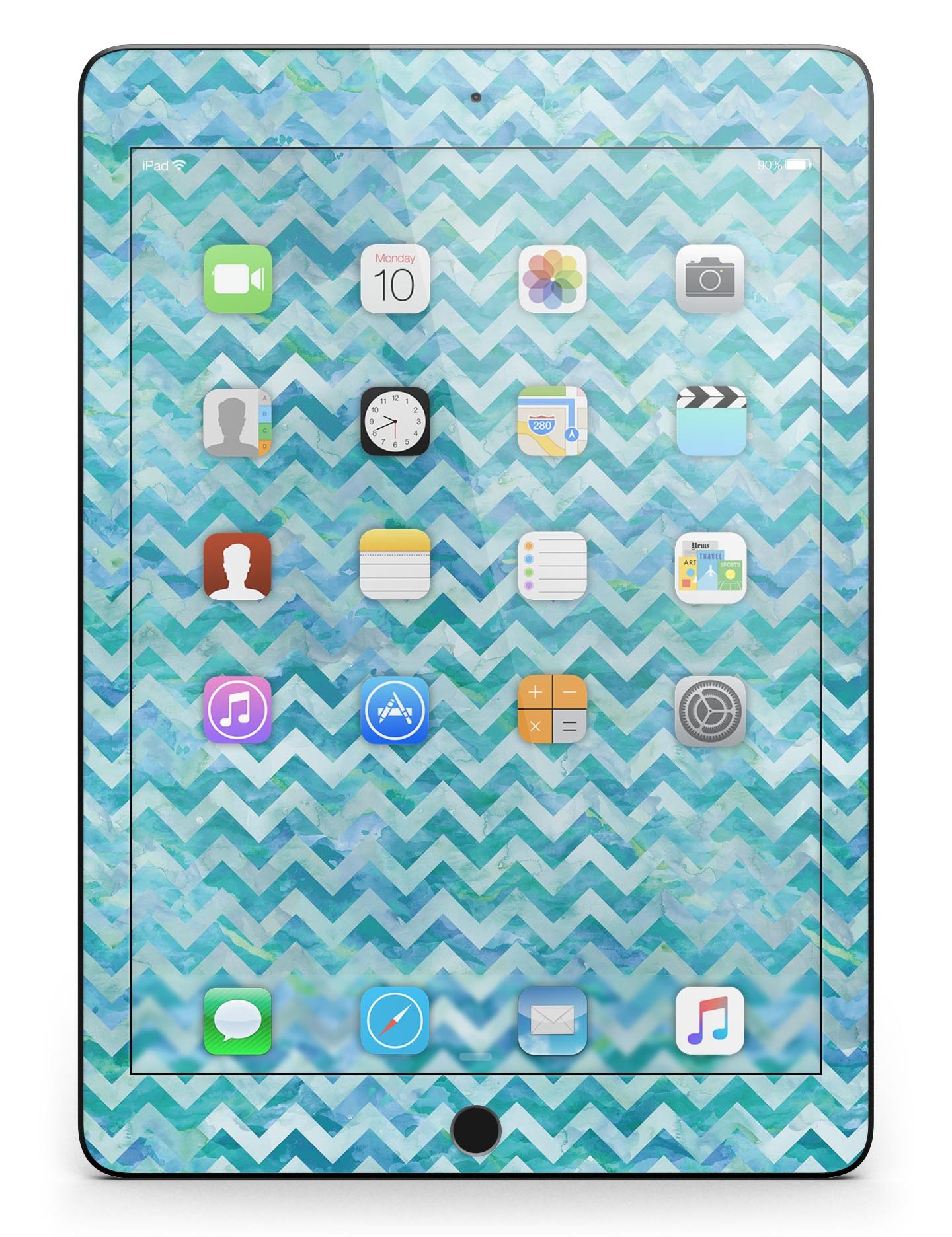 Aqua Basic Watercolor Chevron Pattern Full Body Skin for iPad Pro, showcasing vibrant colors and stylish design.