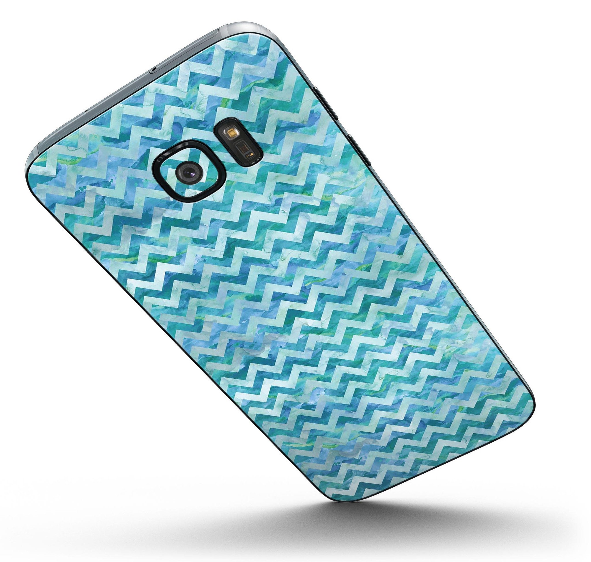 Aqua Basic Watercolor Chevron Pattern skin for Samsung Galaxy S7, showcasing vibrant colors and stylish design.