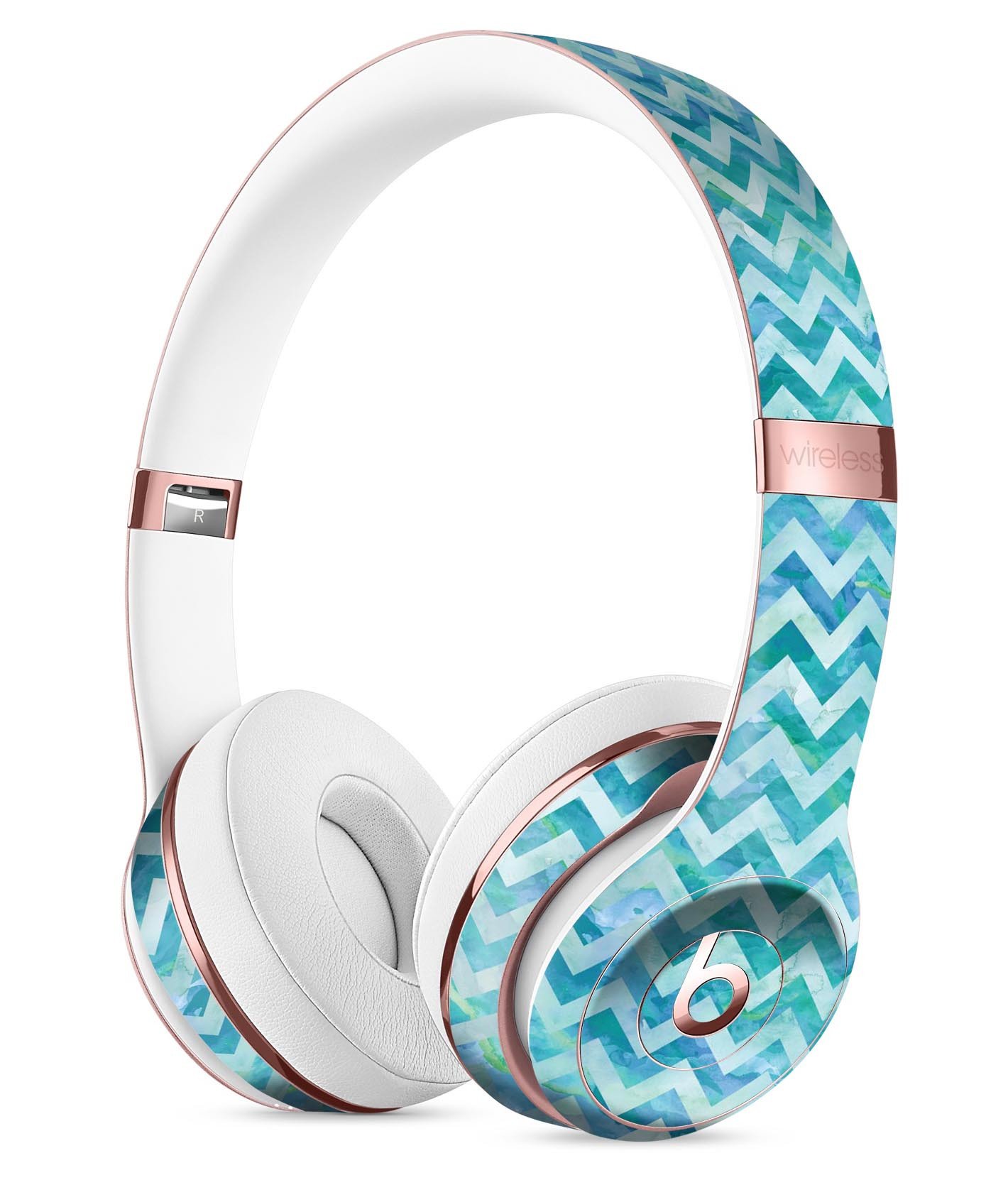 Aqua Basic Watercolor Chevron Pattern Skin Kit for Beats by Dre Solo 3 Wireless Headphones, showcasing vibrant colors and stylish design.