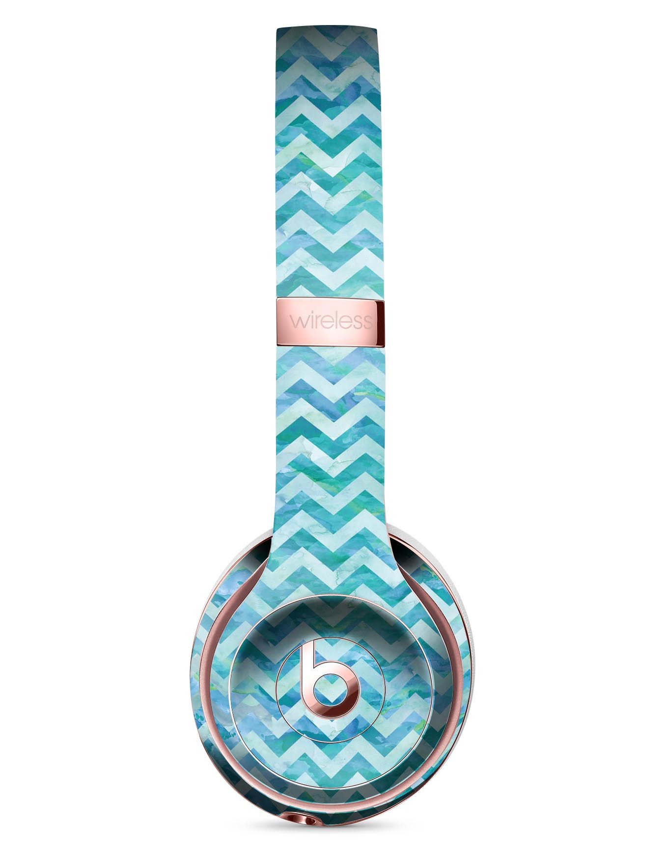 Aqua Basic Watercolor Chevron Pattern Skin Kit for Beats by Dre Solo 3 Wireless Headphones, showcasing vibrant colors and stylish design.