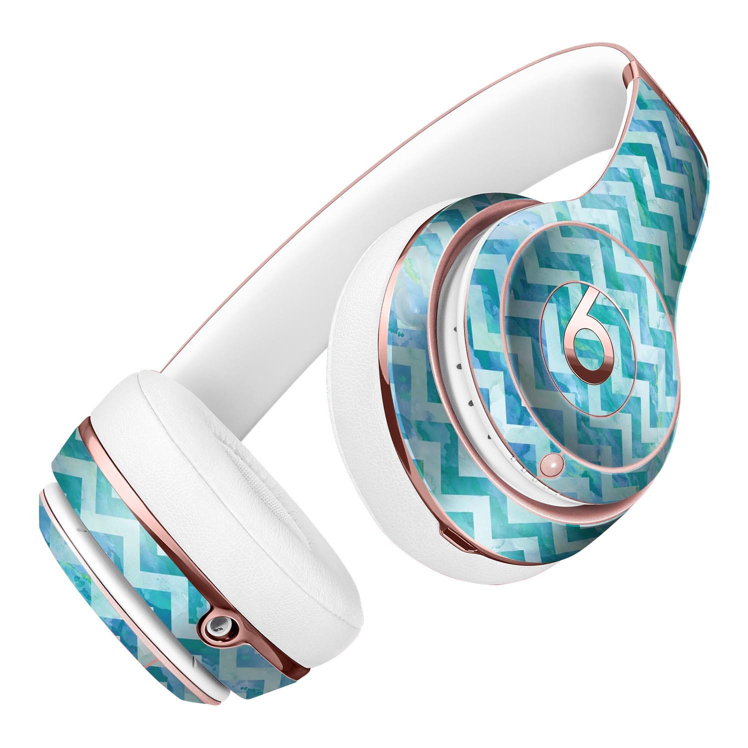 Aqua Basic Watercolor Chevron Pattern Skin Kit for Beats by Dre Solo 3 Wireless Headphones, showcasing vibrant colors and stylish design.