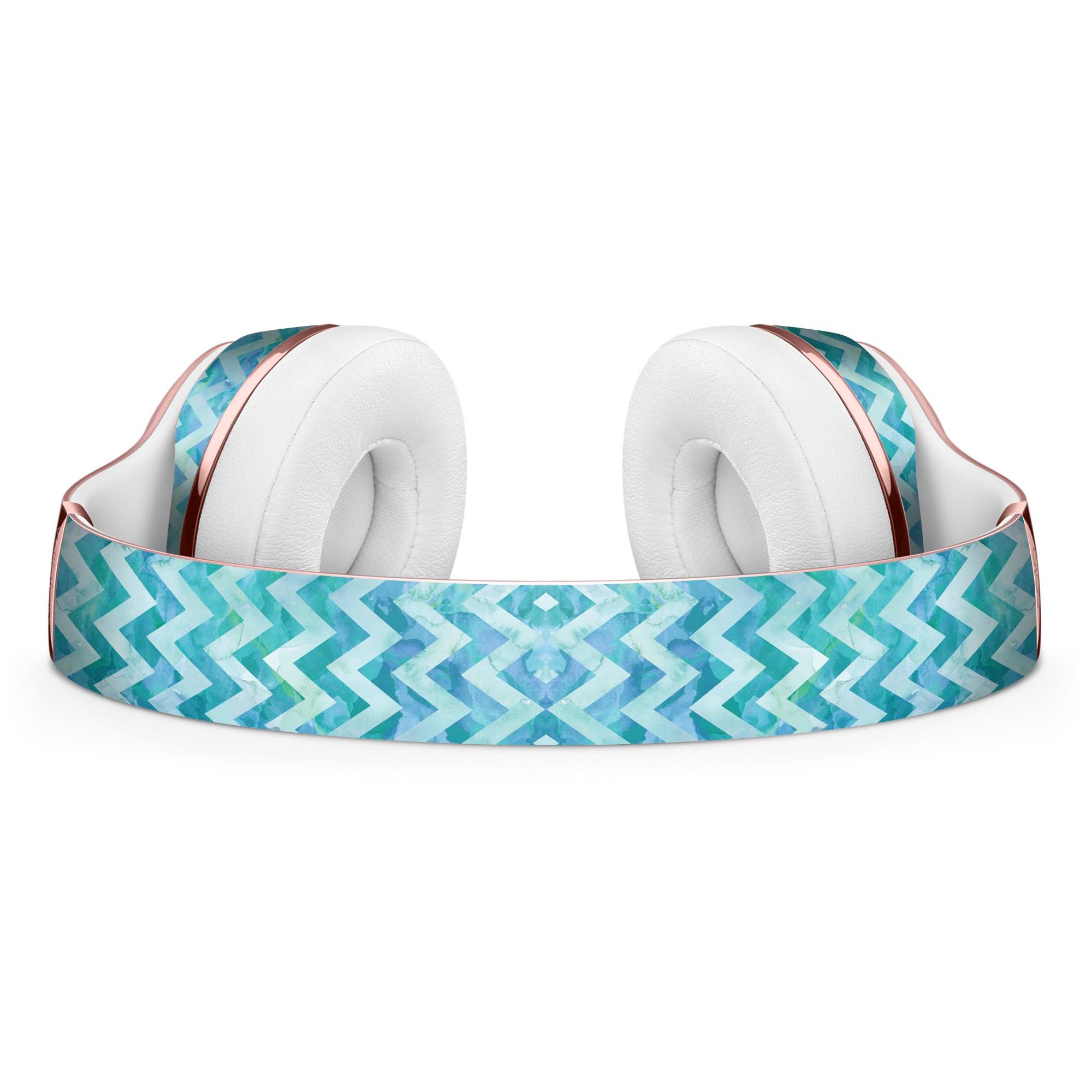 Aqua Basic Watercolor Chevron Pattern Skin Kit for Beats by Dre Solo 3 Wireless Headphones, showcasing vibrant colors and stylish design.