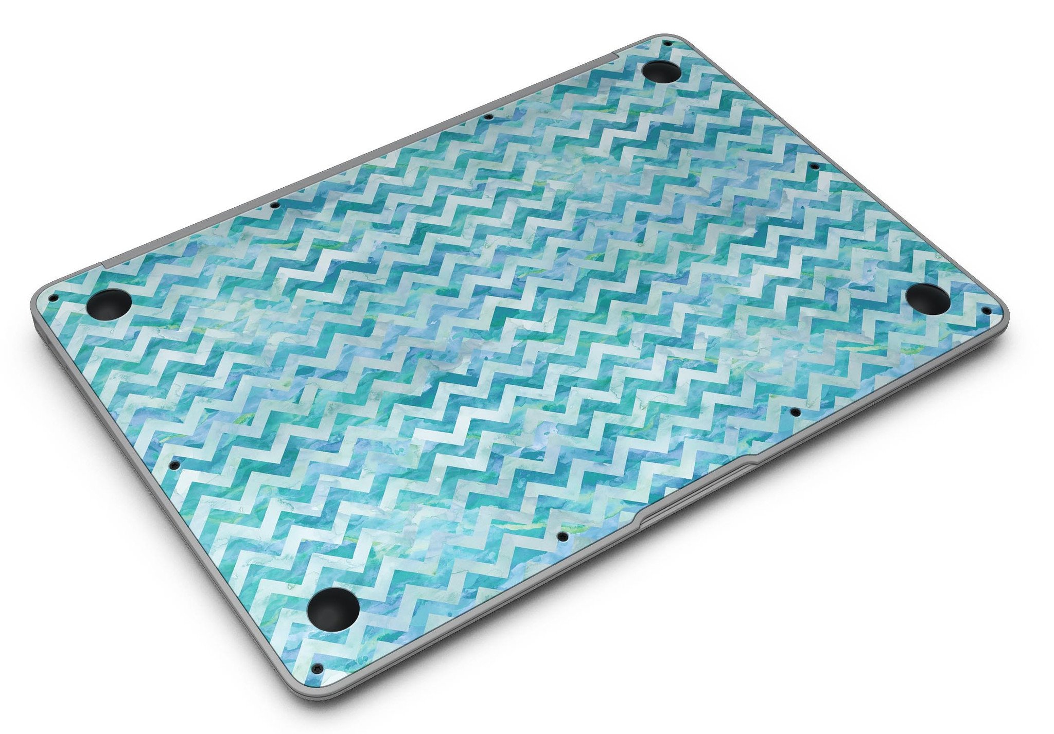 Aqua Basic Watercolor Chevron Pattern MacBook Air Skin Kit showcasing vibrant colors and stylish design.