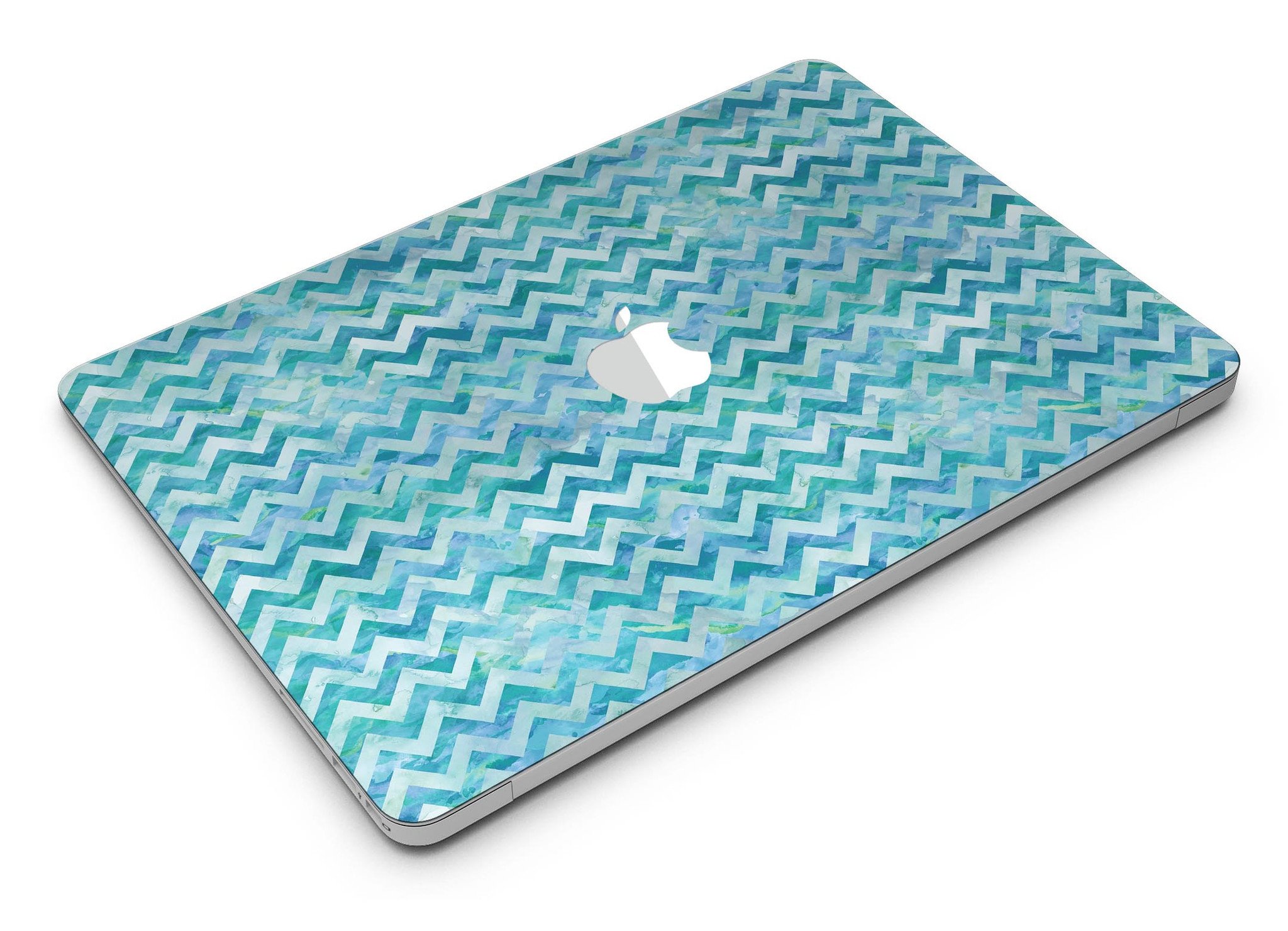 Aqua Basic Watercolor Chevron Pattern MacBook Air Skin Kit showcasing vibrant colors and stylish design.