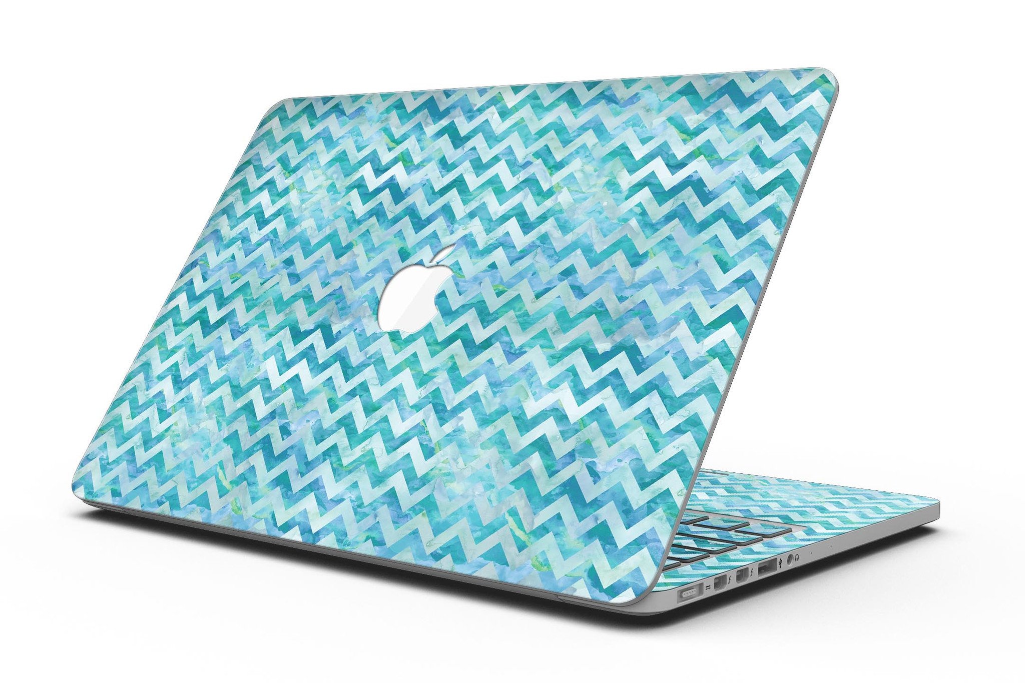 Aqua Basic Watercolor Chevron Pattern skin for MacBook Pro with Retina Display, showcasing vibrant colors and stylish design.