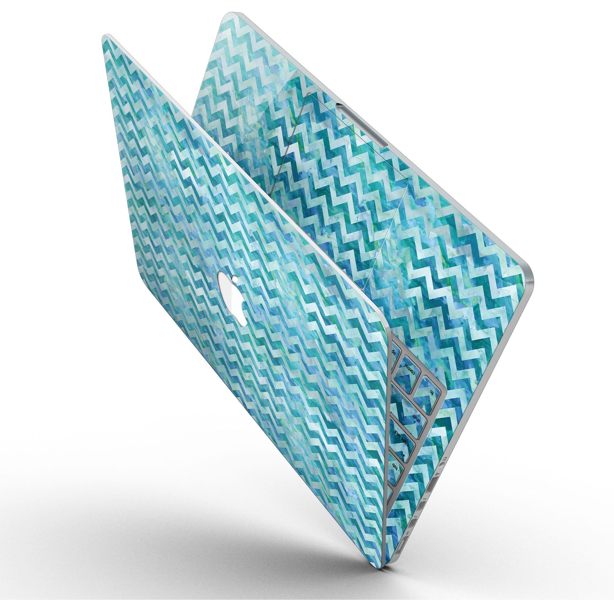 Aqua Basic Watercolor Chevron Pattern skin for MacBook Pro with Retina Display, showcasing vibrant colors and stylish design.