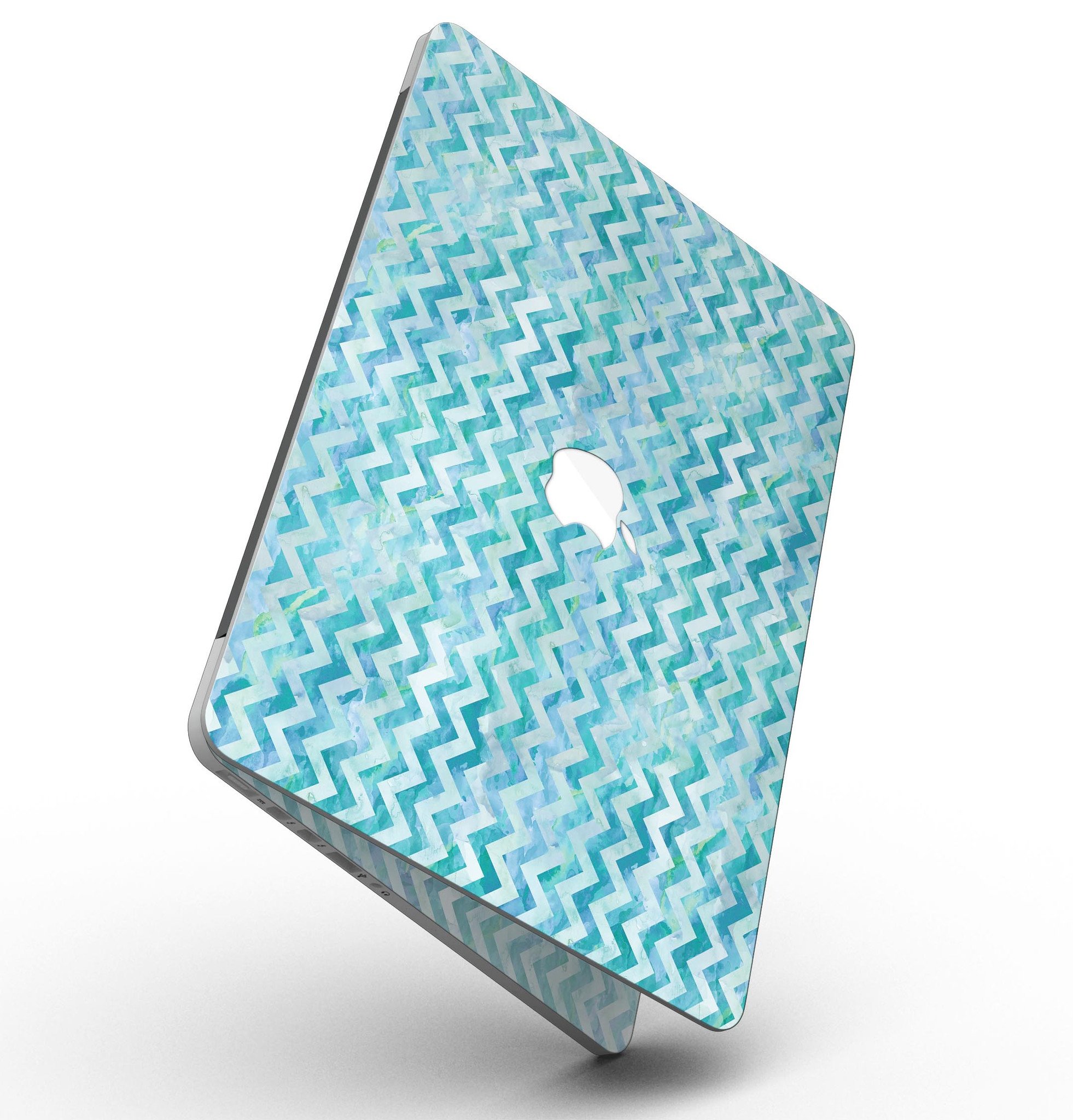 Aqua Basic Watercolor Chevron Pattern skin for MacBook Pro with Retina Display, showcasing vibrant colors and stylish design.