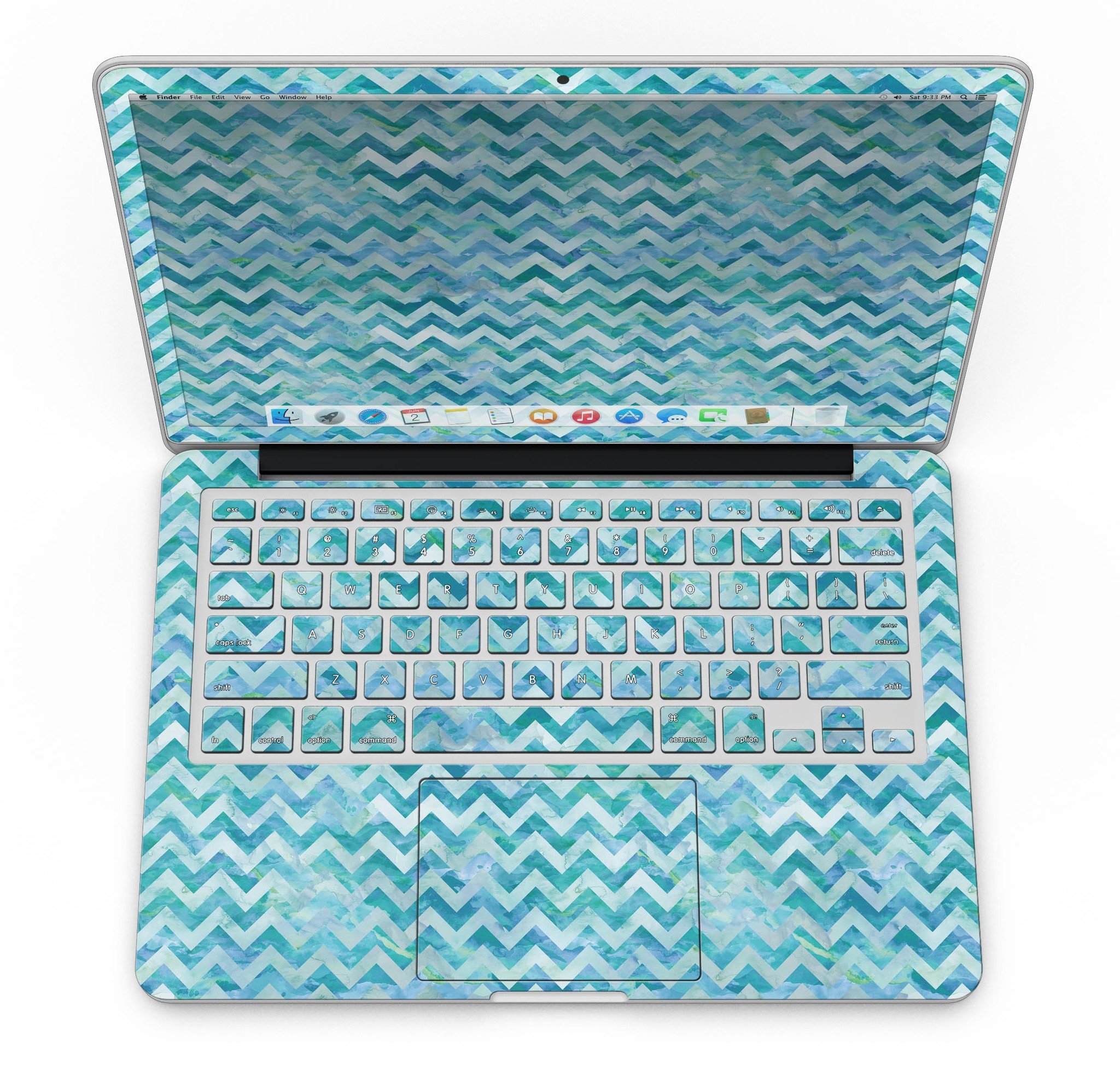 Aqua Basic Watercolor Chevron Pattern skin for MacBook Pro with Retina Display, showcasing vibrant colors and stylish design.